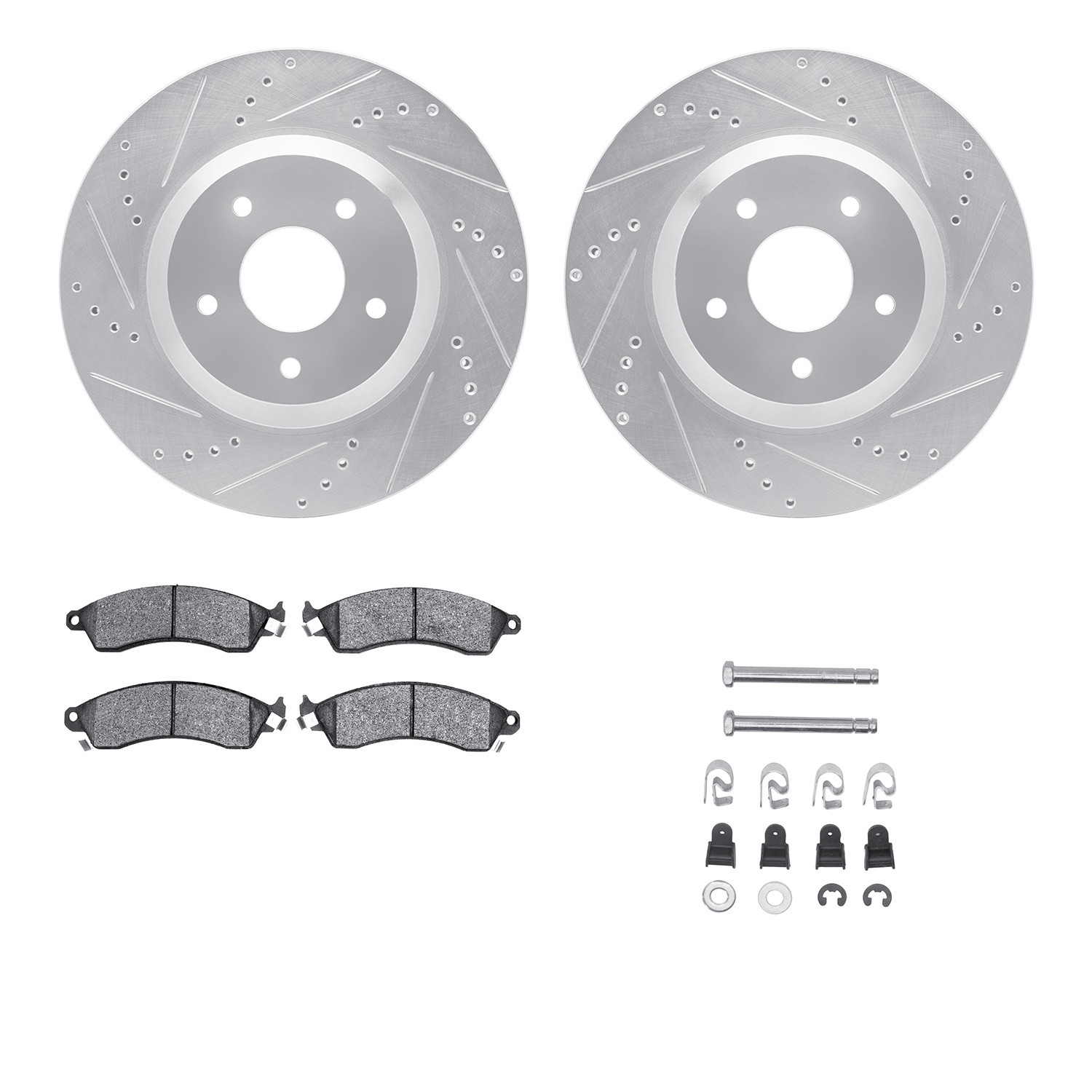 DFC Rotors-Drilled & Slotted-Silver w/ 5000 Advanced Brake Pads Incl Hdw