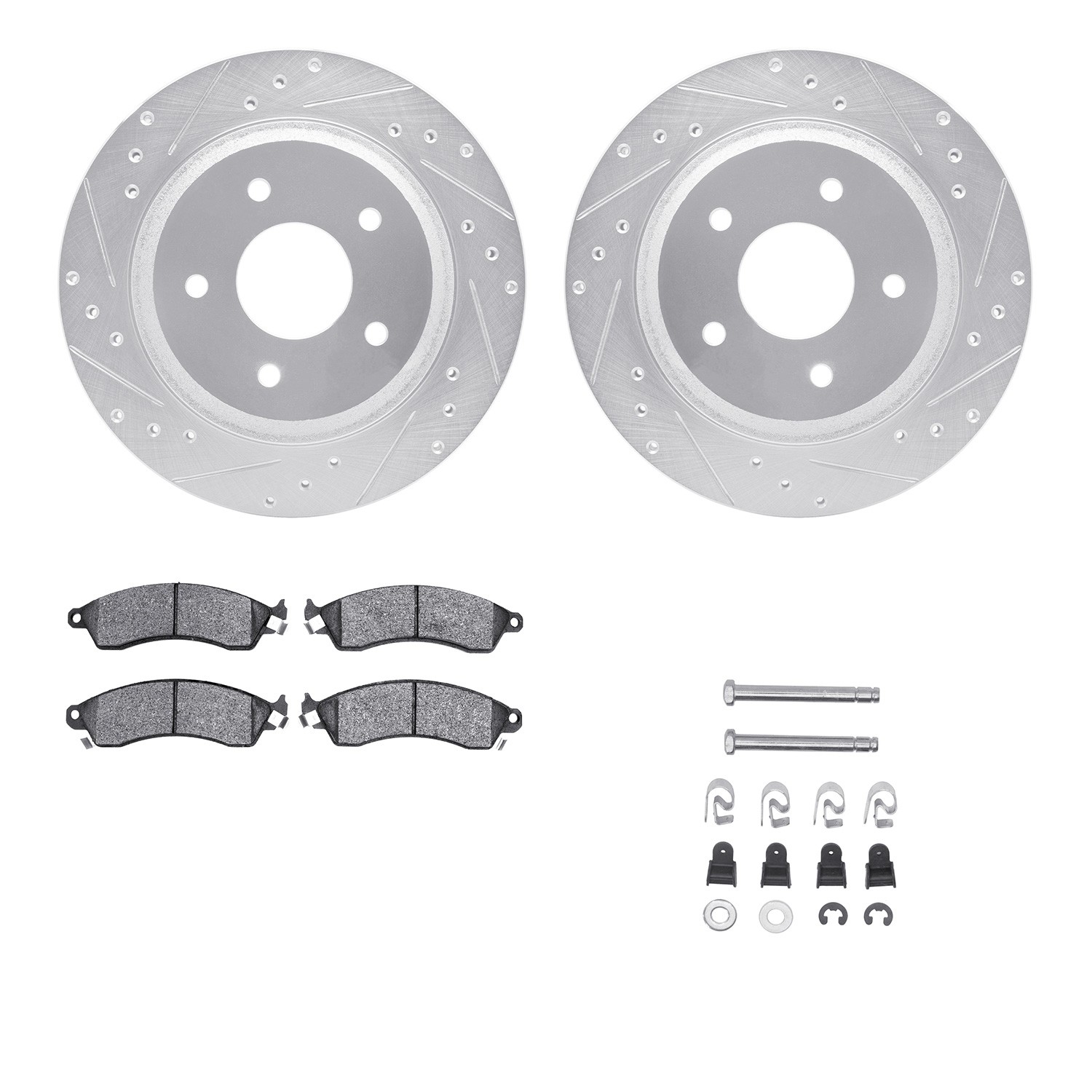 DFC Rotors-Drilled & Slotted-Silver w/ 5000 Advanced Brake Pads Incl Hdw