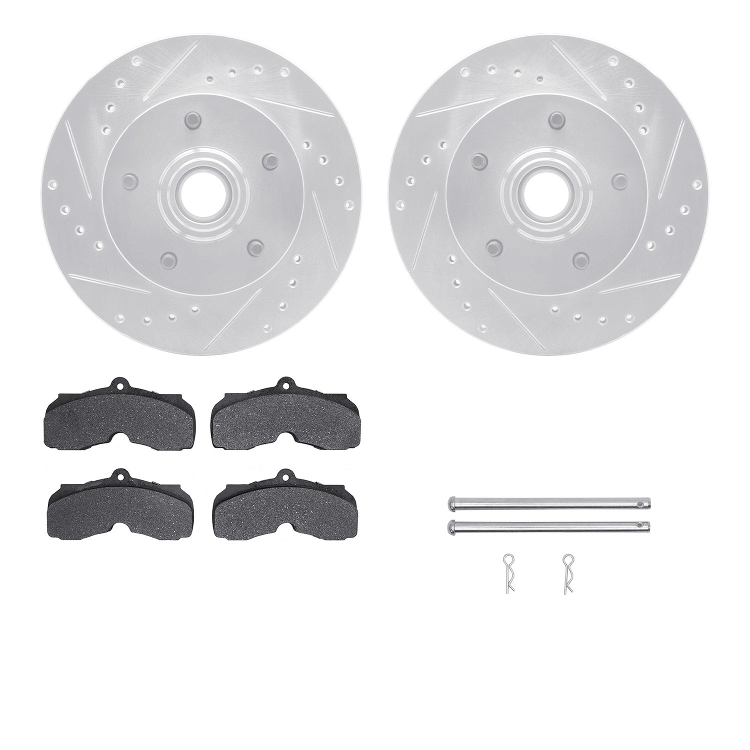DFC Rotors-Drilled & Slotted-Silver w/ 5000 Advanced Brake Pads Incl Hdw
