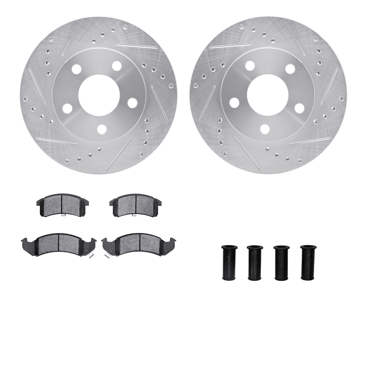 DFC Rotors-Drilled & Slotted-Silver w/ 5000 Advanced Brake Pads Incl Hdw