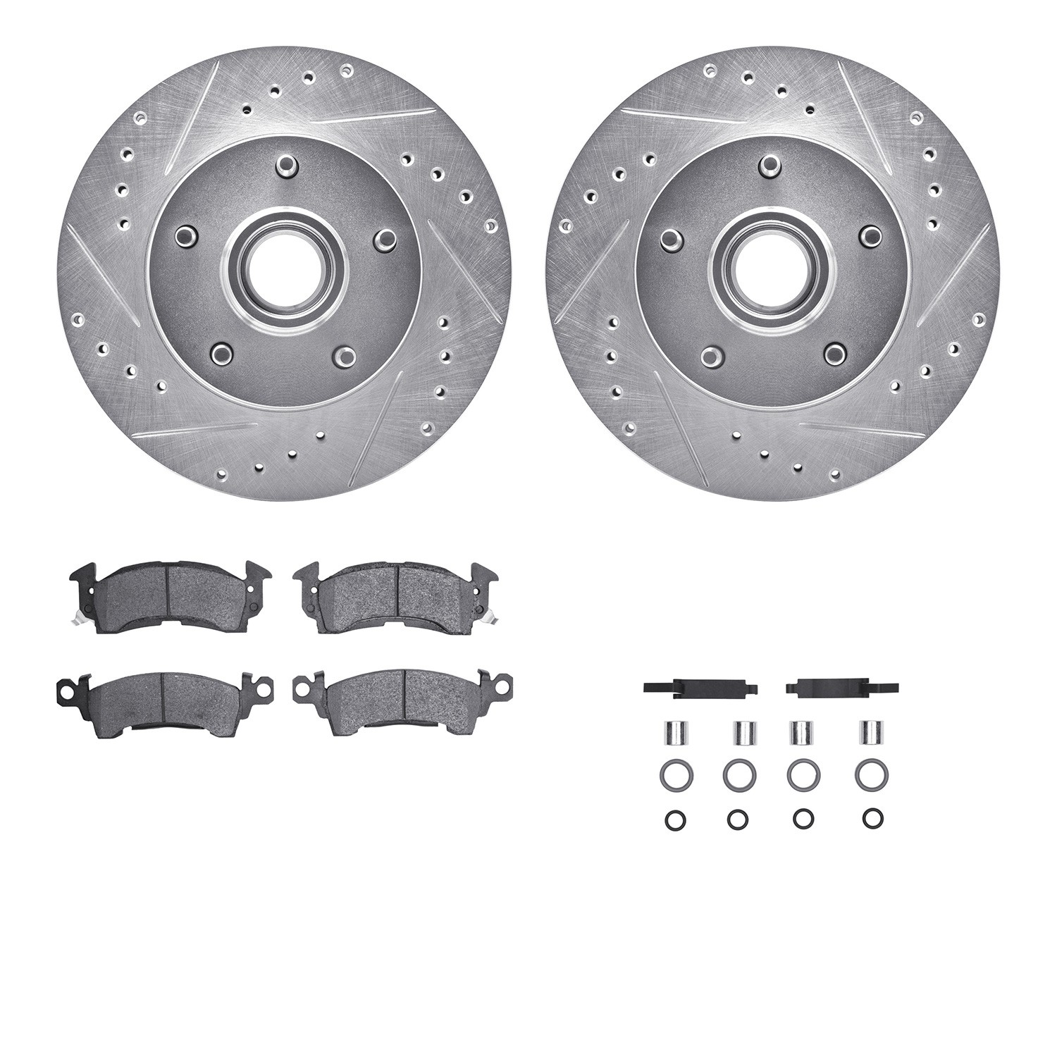 DFC Rotors-Drilled & Slotted-Silver w/ 5000 Advanced Brake Pads Incl Hdw
