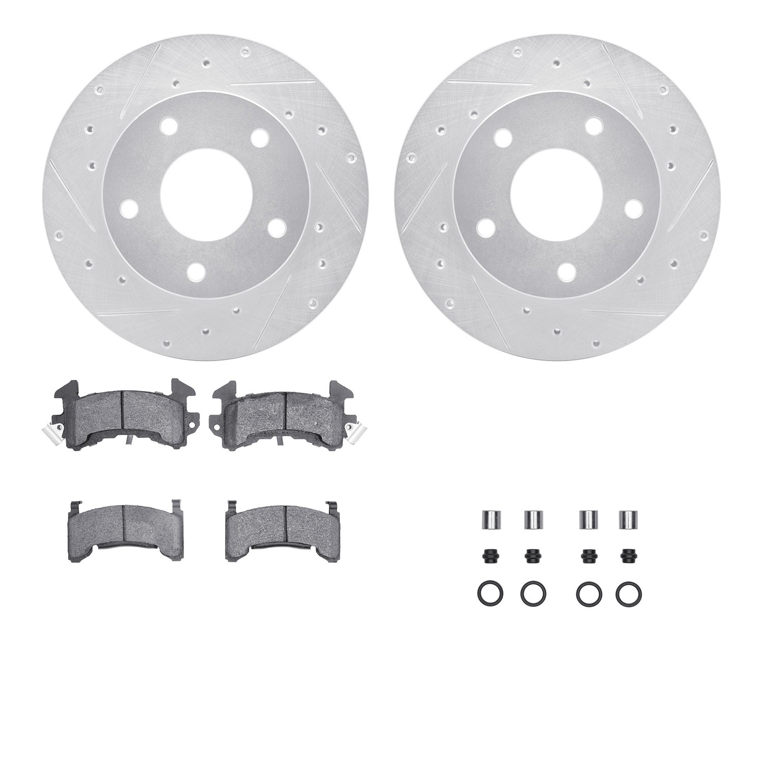 DFC Rotors-Drilled & Slotted-Silver w/ 5000 Advanced Brake Pads Incl Hdw