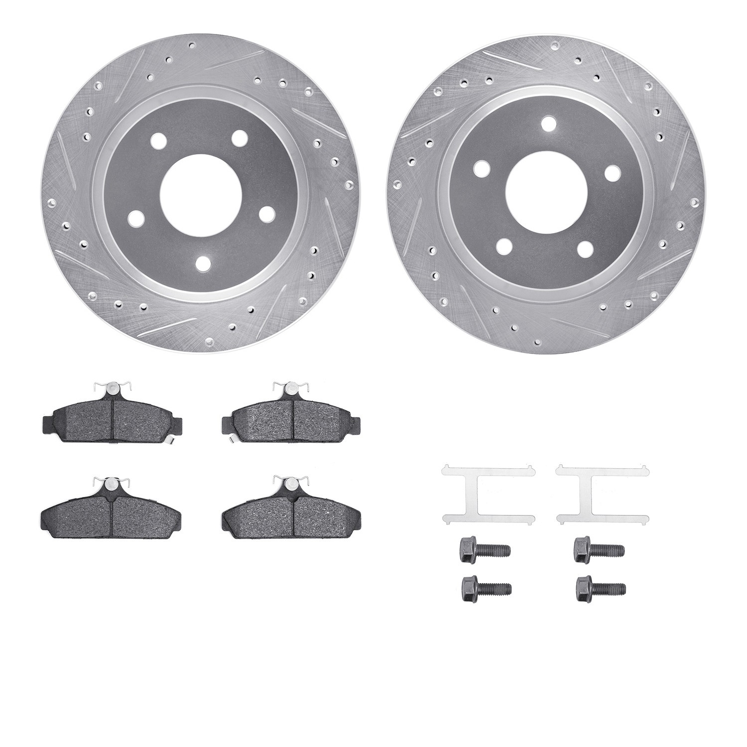 DFC Rotors-Drilled & Slotted-Silver w/ 5000 Advanced Brake Pads Incl Hdw