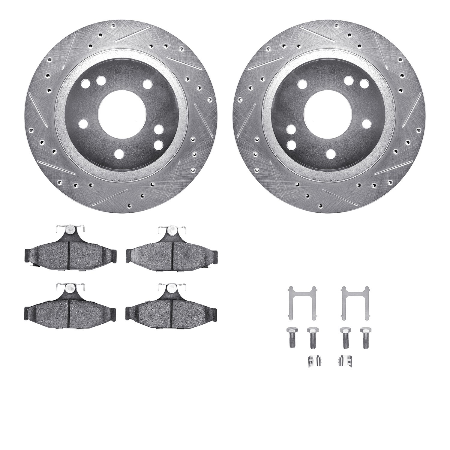 DFC Rotors-Drilled & Slotted-Silver w/ 5000 Advanced Brake Pads Incl Hdw