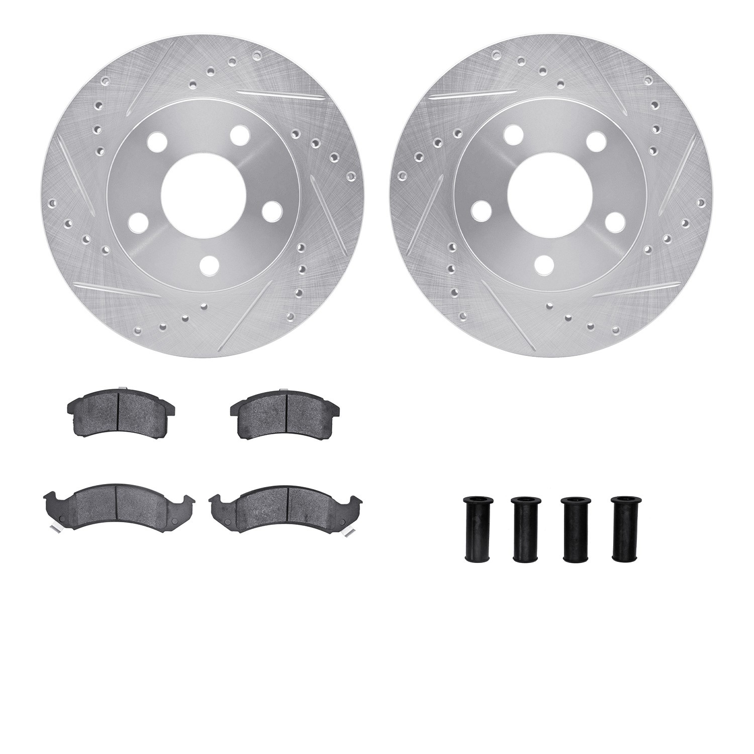 DFC Rotors-Drilled & Slotted-Silver w/ 5000 Advanced Brake Pads Incl Hdw