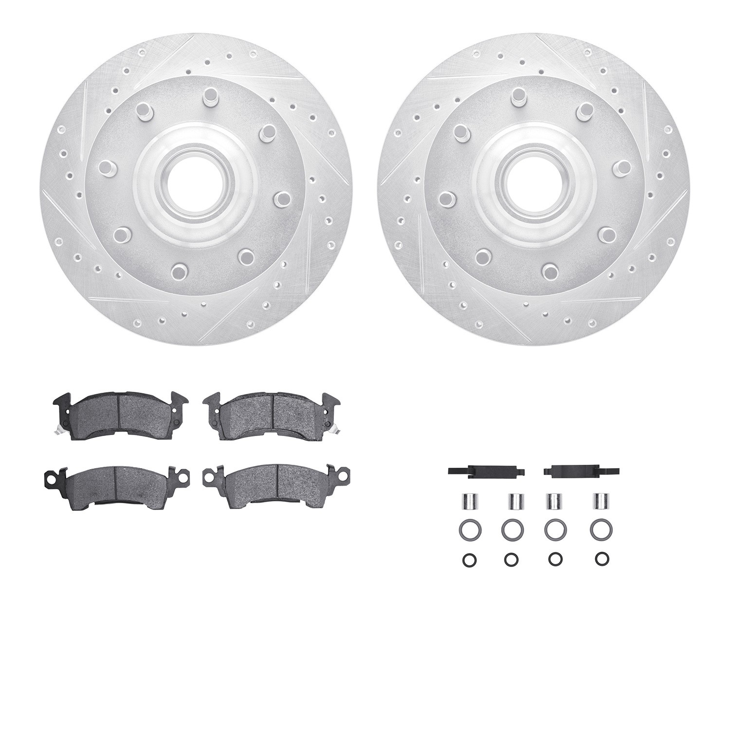 DFC Brake Rotor - Drilled & Slotted - Silver w/5000 Brake Pads & HW Kit