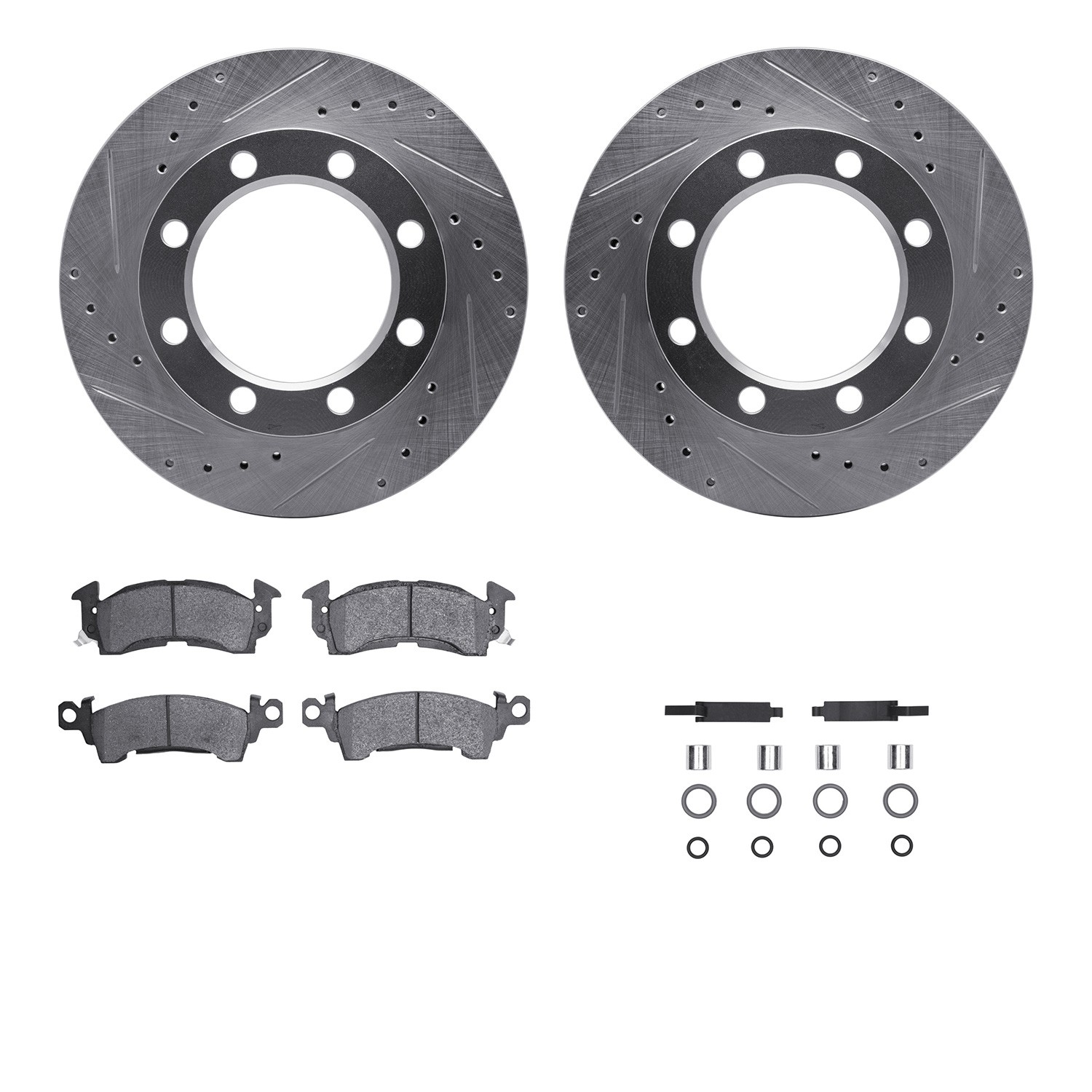 DFC Brake Rotor - Drilled & Slotted - Silver w/5000 Brake Pads & HW Kit