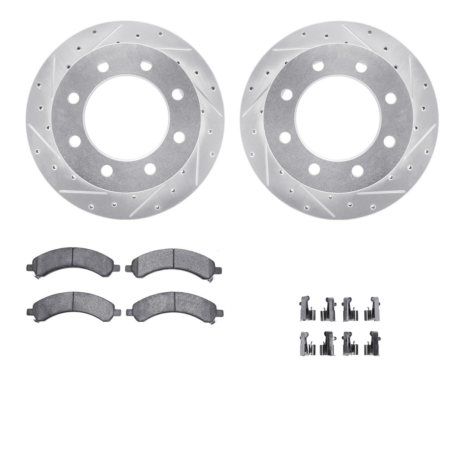 DFC Rotors-Drilled & Slotted-Silver w/ 5000 Advanced Brake Pads Incl Hdw