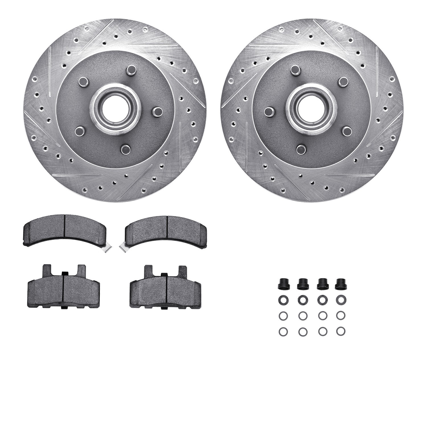 DFC Brake Rotor - Dimpled & Slotted - Silver w/5000 Brake Pads & HW Kit