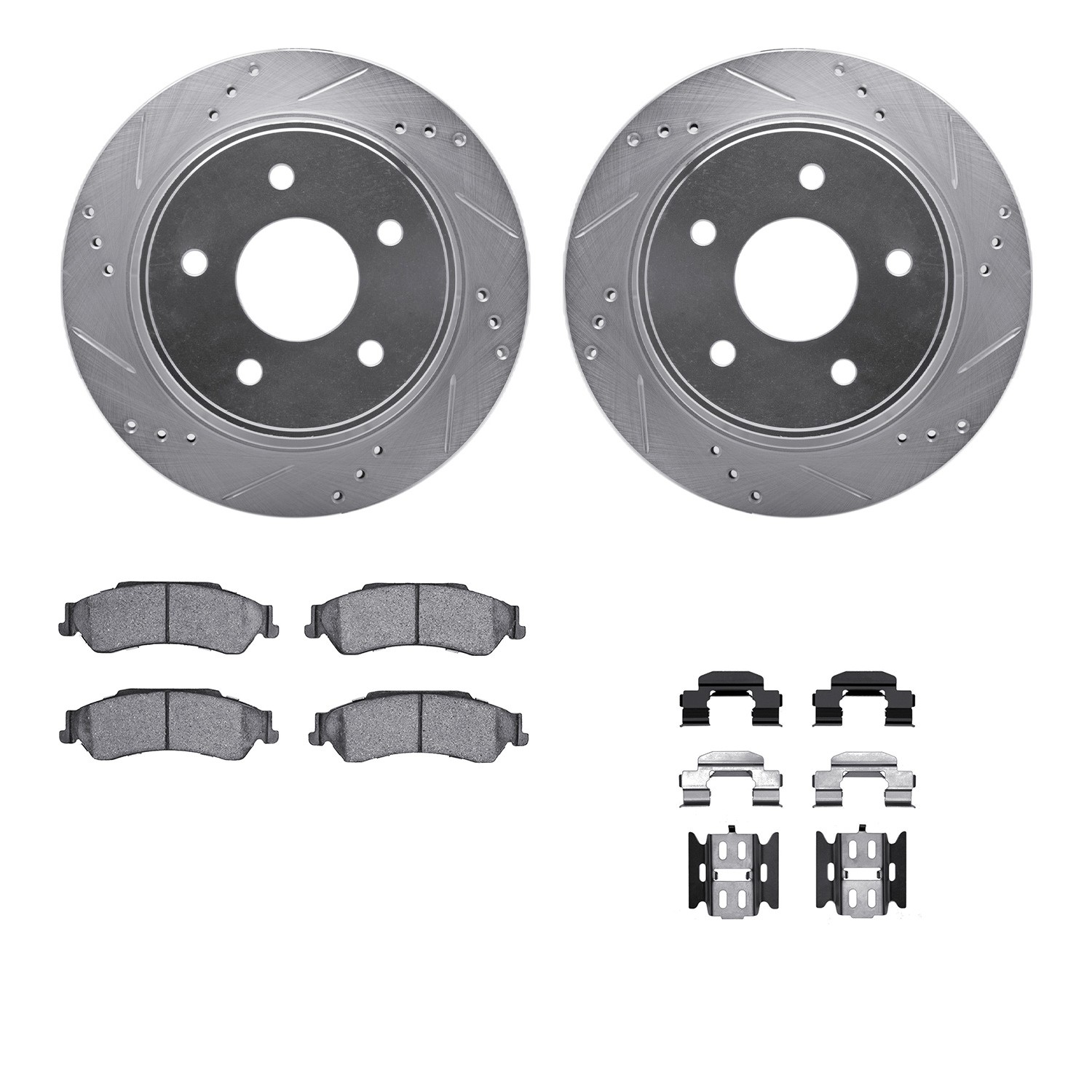 DFC Brake Rotor - Dimpled & Slotted - Silver w/5000 Brake Pads & HW Kit