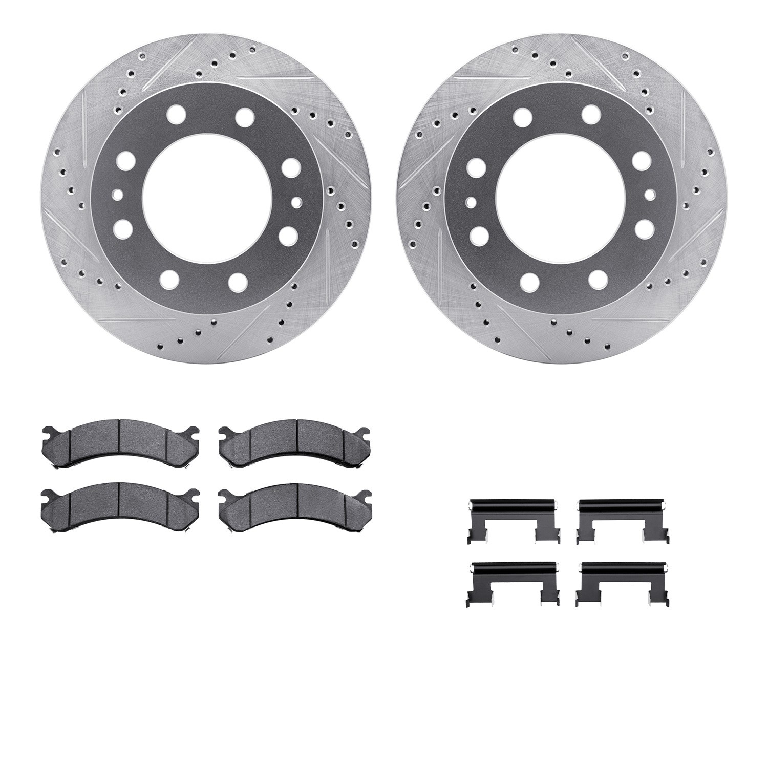 DFC Brake Rotor - Dimpled & Slotted - Silver w/5000 Brake Pads & HW Kit