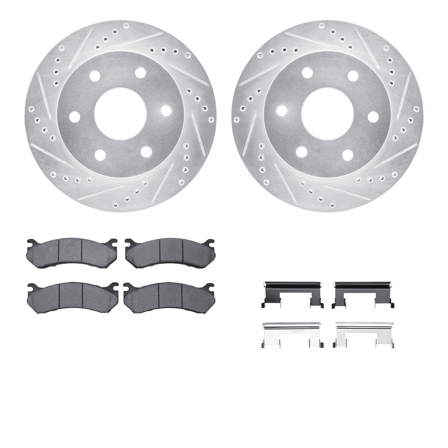 DFC Brake Rotor - Dimpled & Slotted - Silver w/5000 Brake Pads & HW Kit
