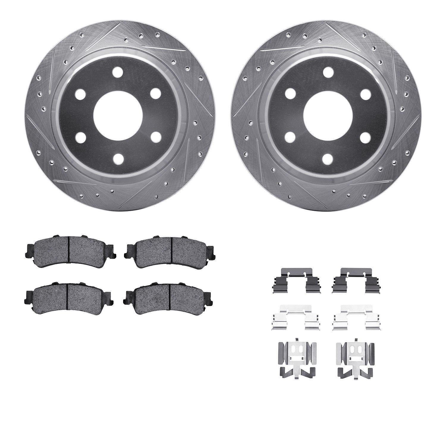 DFC Brake Rotor - Dimpled & Slotted - Silver w/5000 Brake Pads & HW Kit