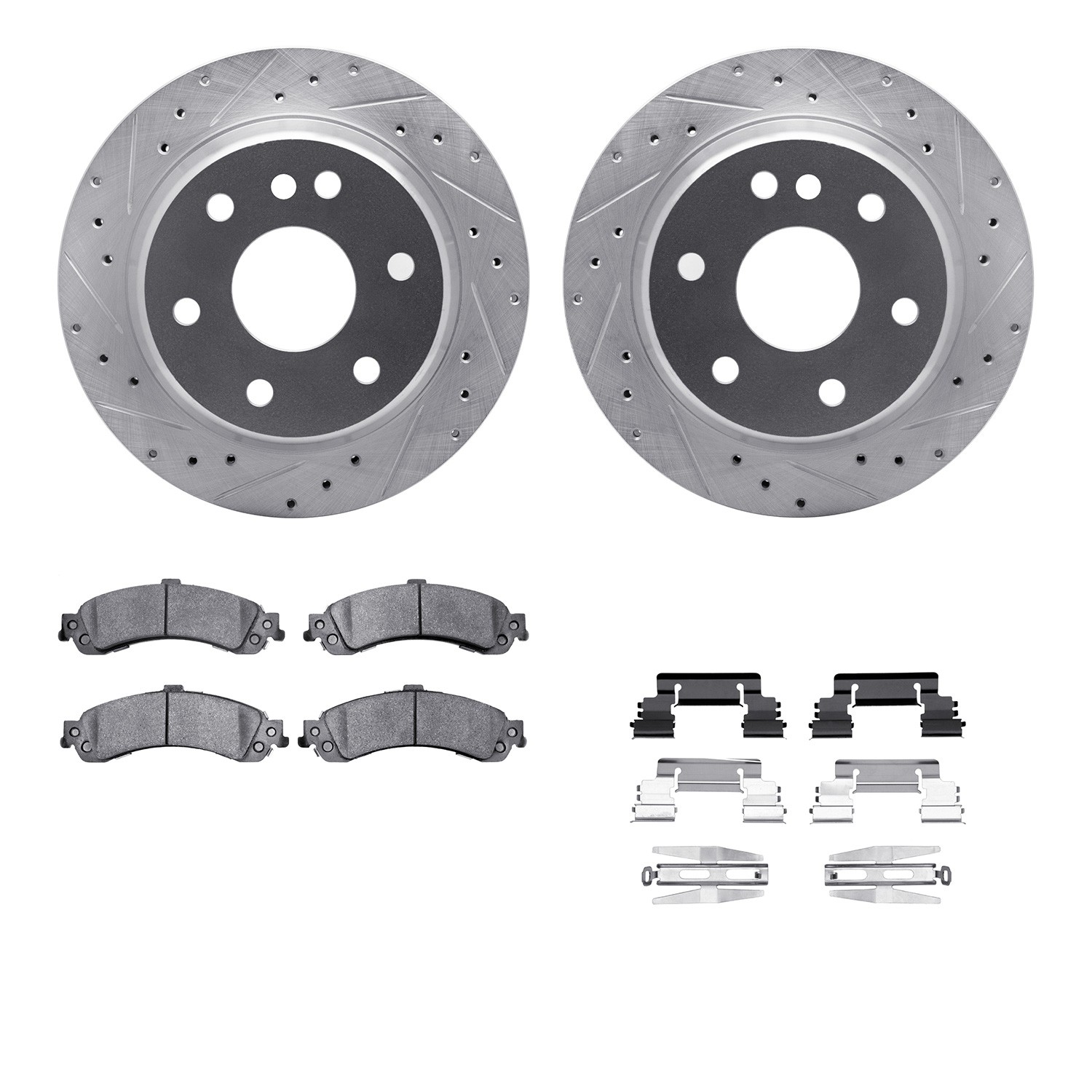 DFC Brake Rotor - Dimpled & Slotted - Silver w/5000 Brake Pads & HW Kit