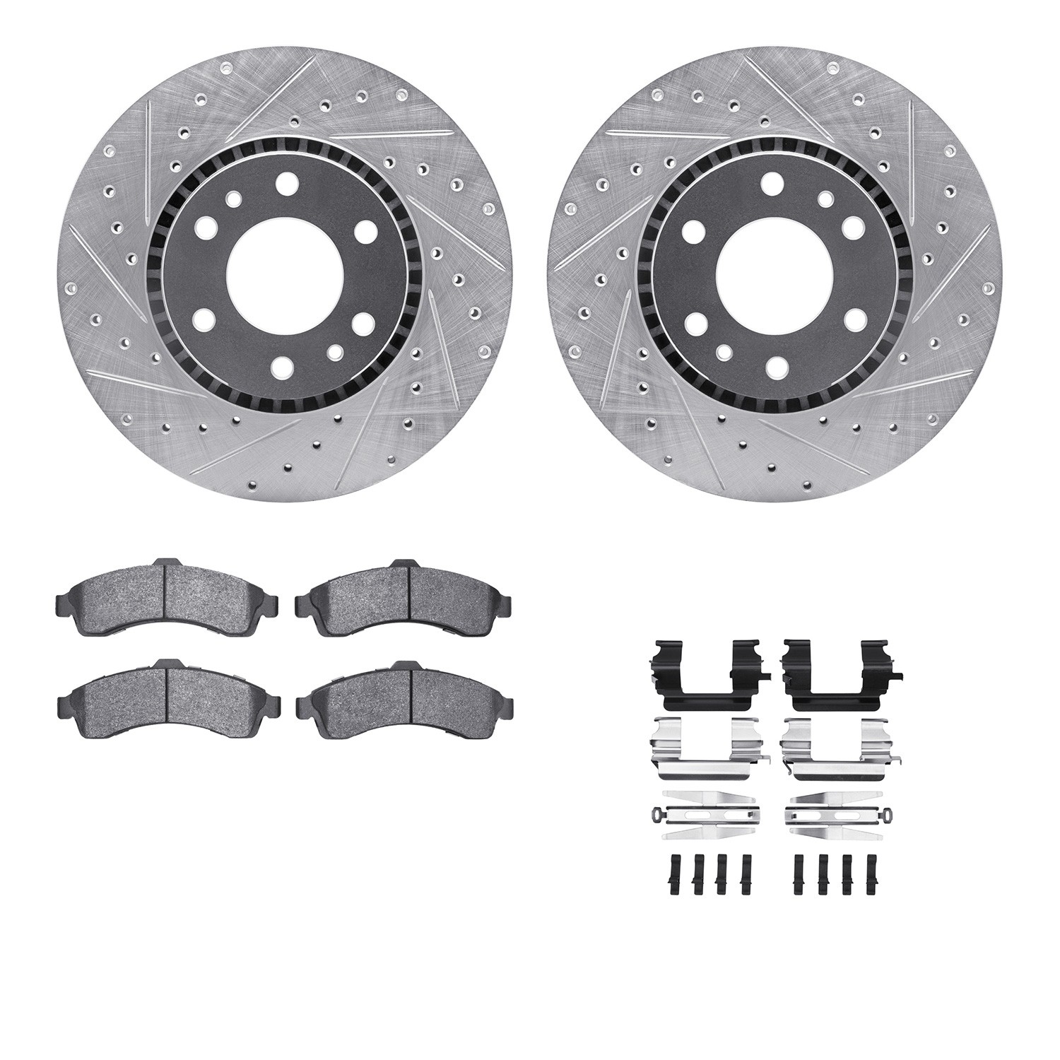 DFC Brake Rotor - Dimpled & Slotted - Silver w/5000 Brake Pads & HW Kit