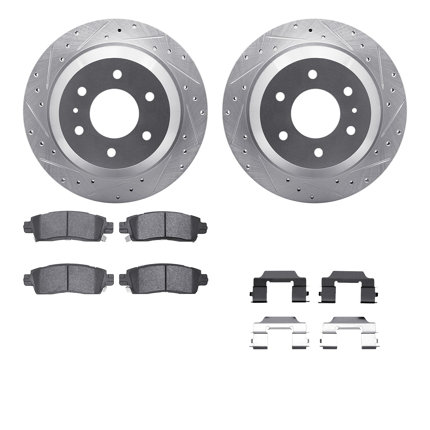 DFC Brake Rotor - Dimpled & Slotted - Silver w/5000 Brake Pads & HW Kit