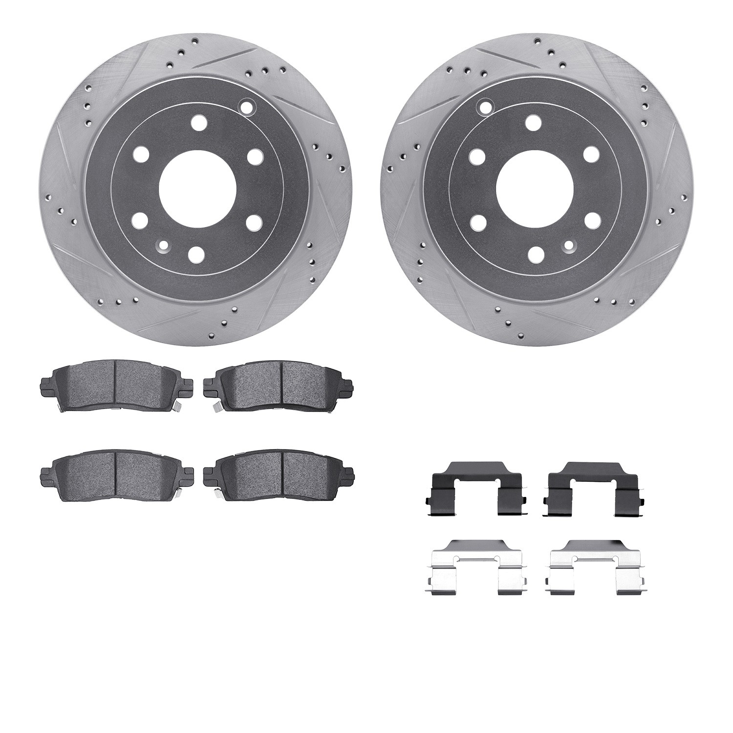 DFC Brake Rotor - Dimpled & Slotted - Silver w/5000 Brake Pads & HW Kit