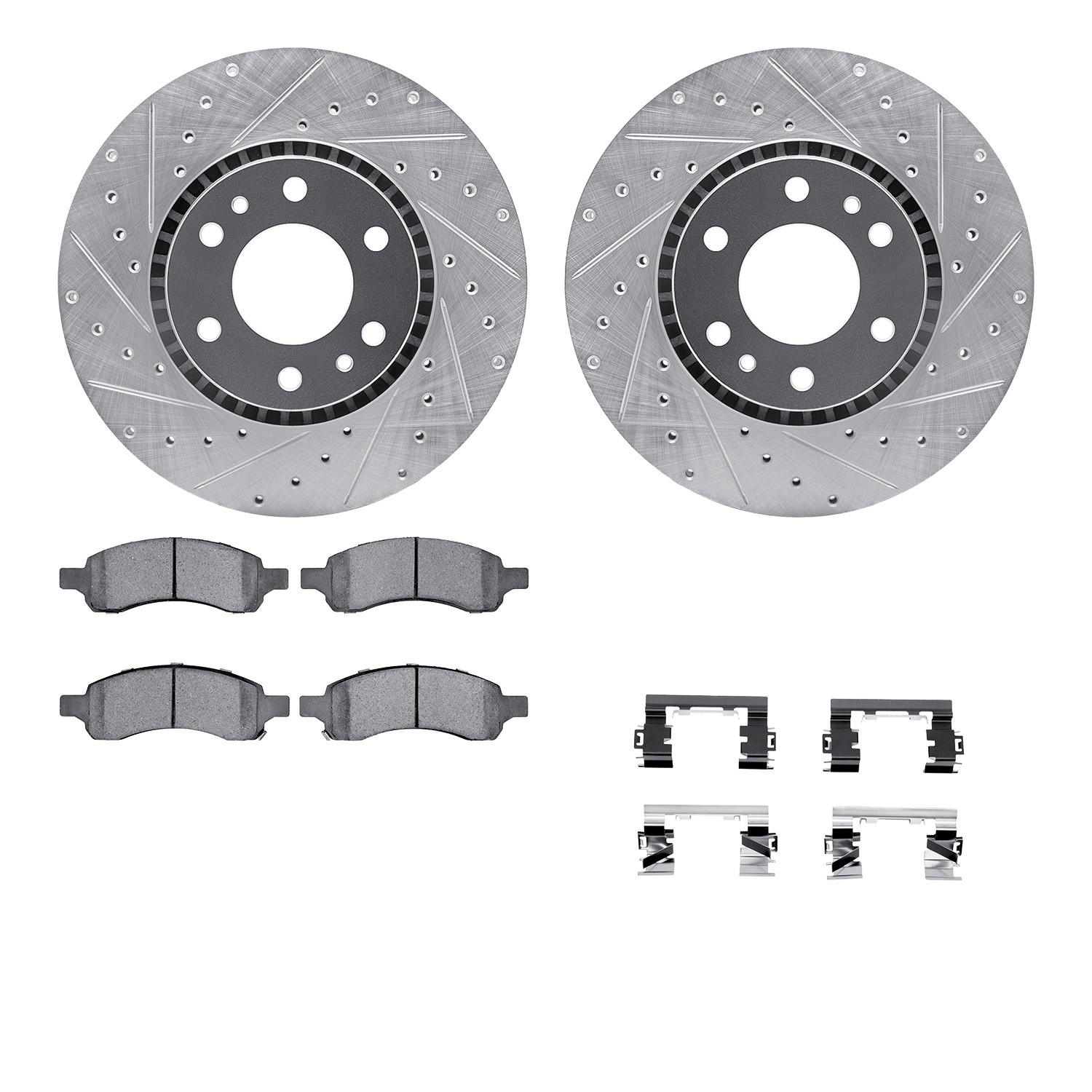 DFC Brake Rotor - Dimpled & Slotted - Silver w/5000 Brake Pads & HW Kit