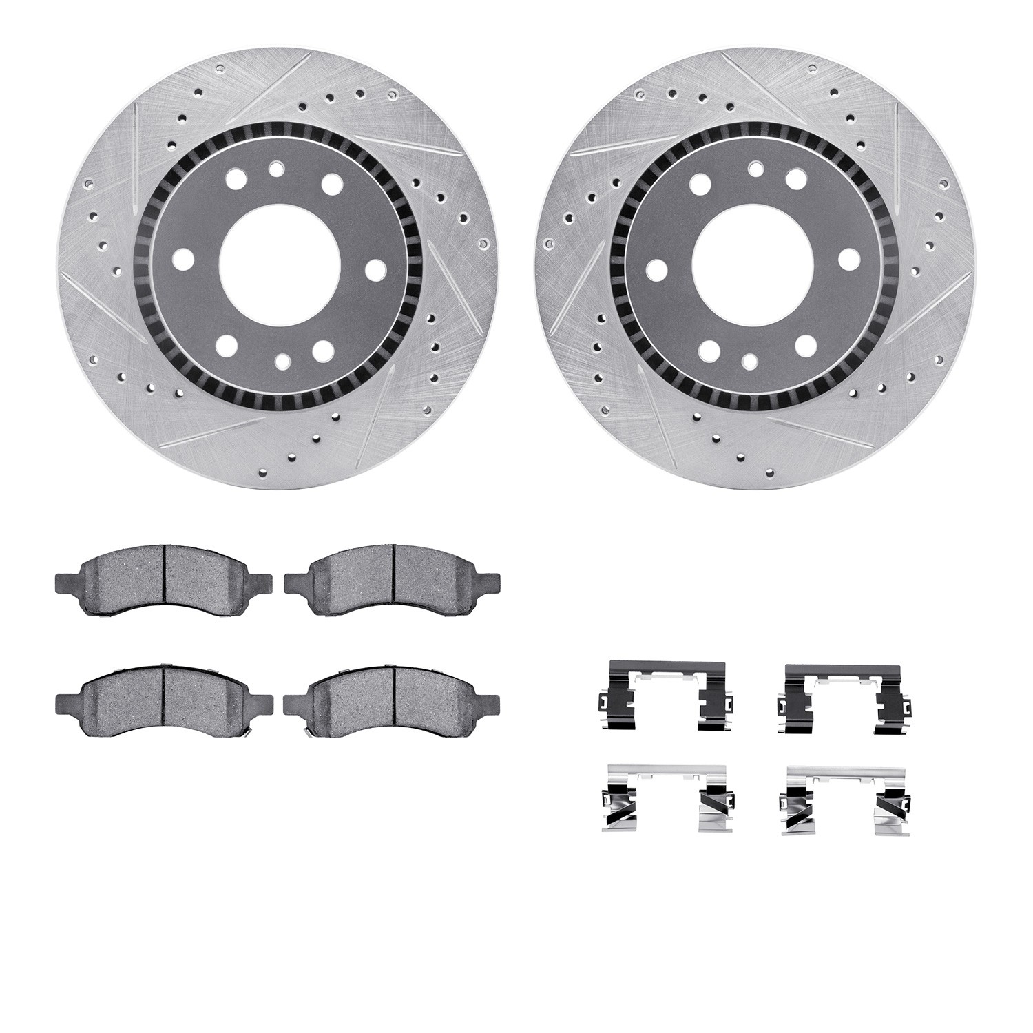 DFC Brake Rotor - Dimpled & Slotted - Silver w/5000 Brake Pads & HW Kit