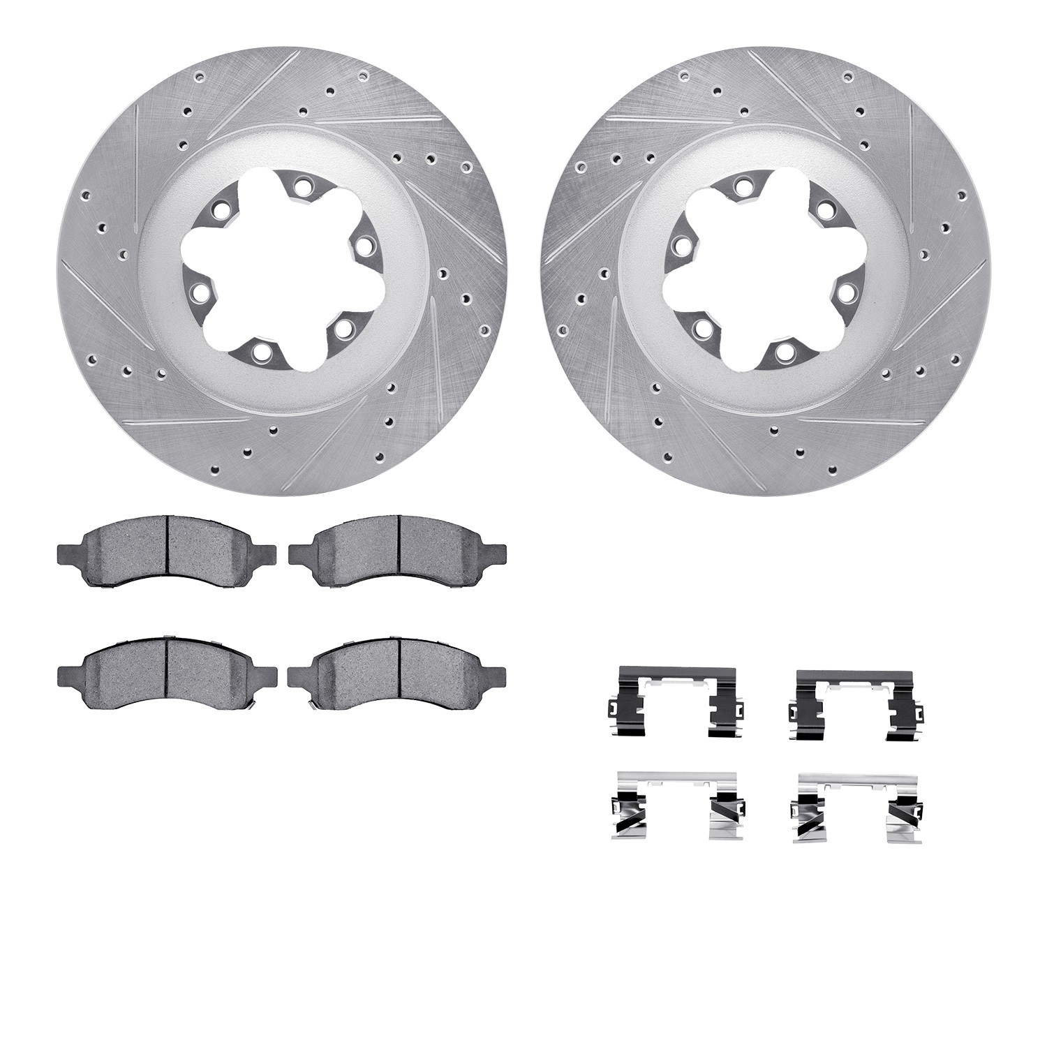 DFC Brake Rotor - Dimpled & Slotted - Silver w/5000 Brake Pads & HW Kit