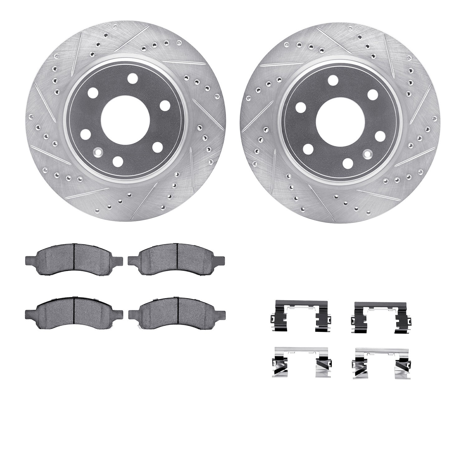DFC Brake Rotor - Dimpled & Slotted - Silver w/5000 Brake Pads & HW Kit