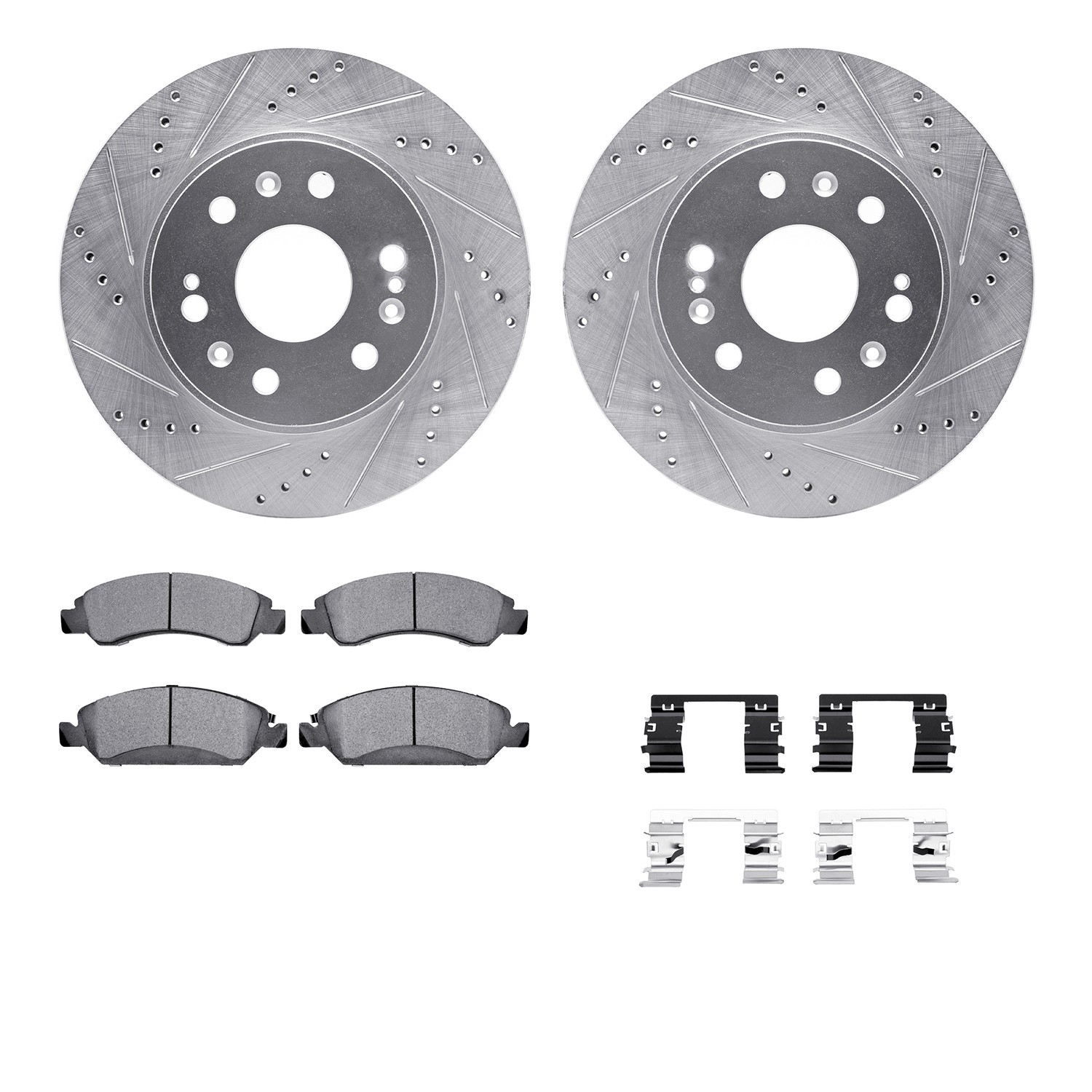 DFC Brake Rotor - Dimpled & Slotted - Silver w/5000 Brake Pads & HW Kit