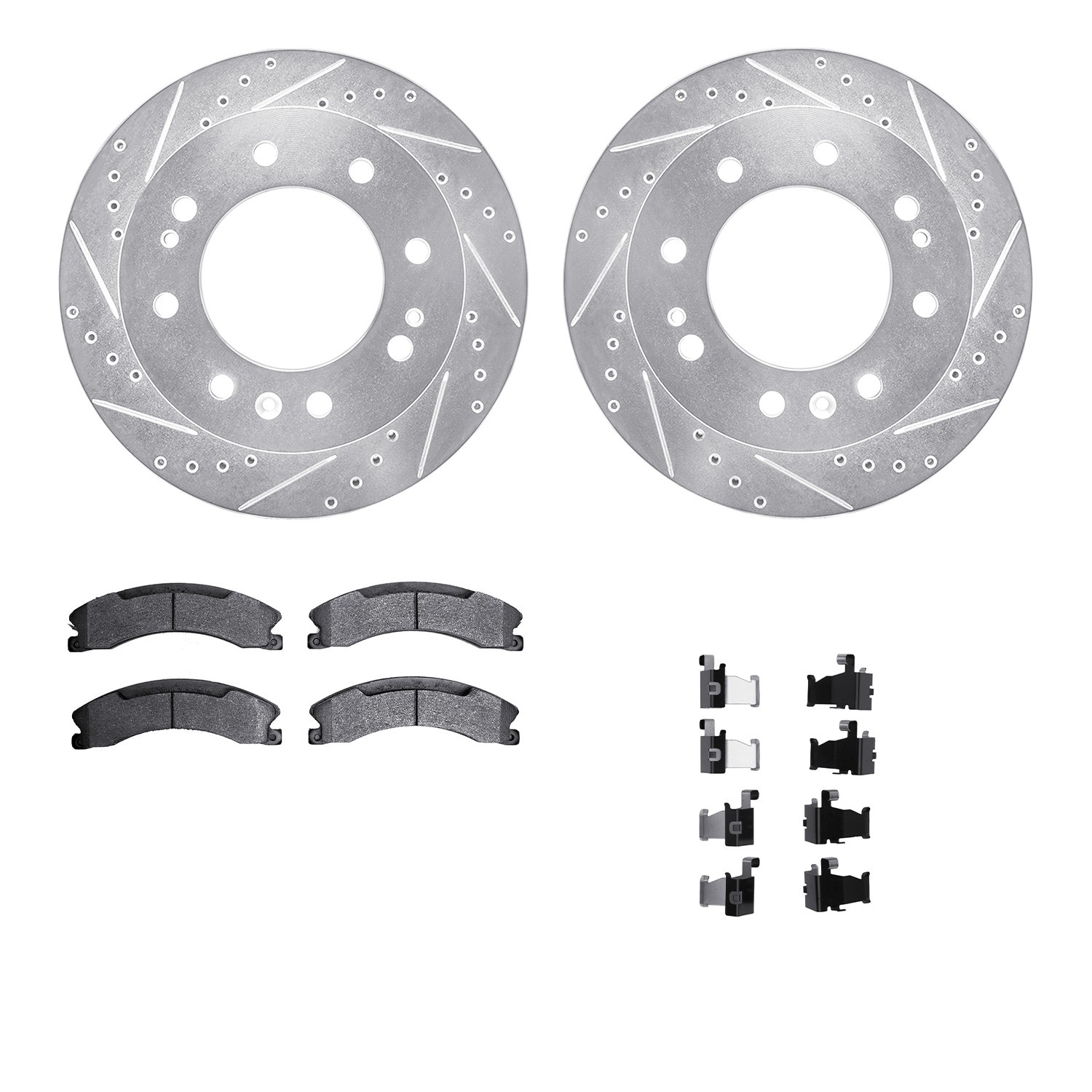 DFC Brake Rotor - Dimpled & Slotted - Silver w/5000 Brake Pads & HW Kit
