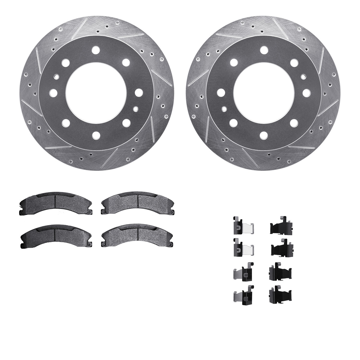 DFC Brake Rotor - Dimpled & Slotted - Silver w/5000 Brake Pads & HW Kit
