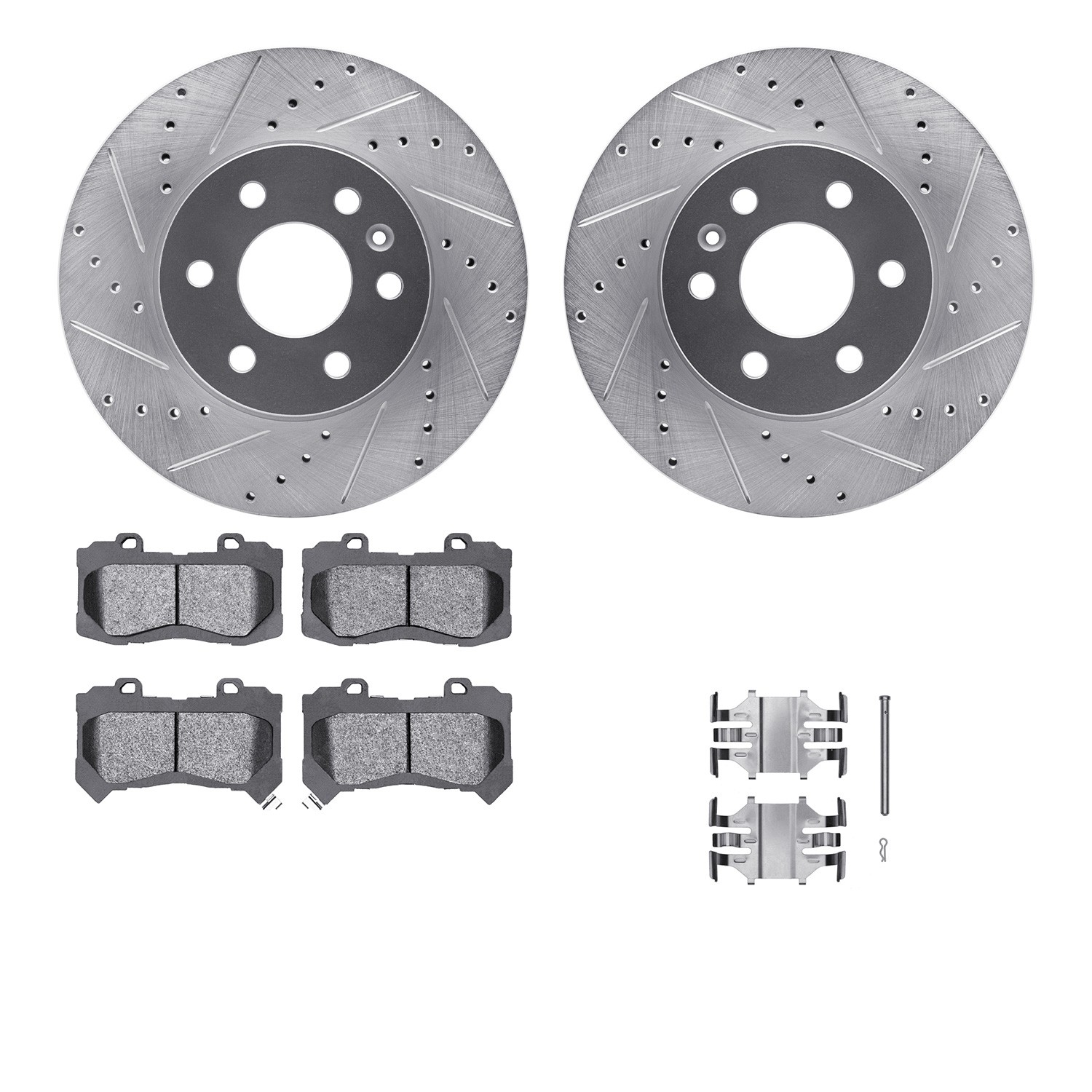 DFC Brake Rotor - Dimpled & Slotted - Silver w/5000 Brake Pads & HW Kit