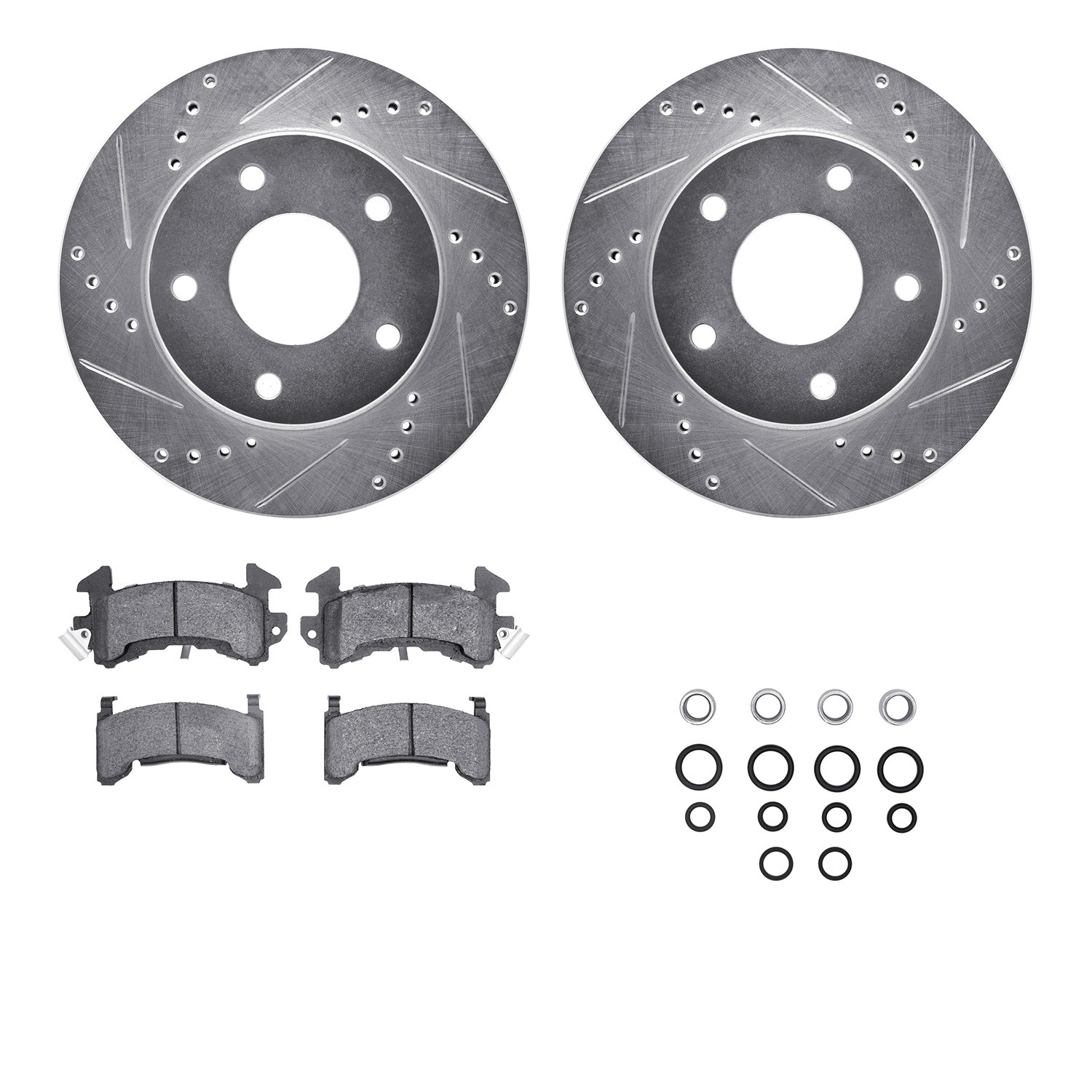 DFC Rotors-Drilled & Slotted-Silver w/ 5000 Advanced Brake Pads Incl Hdw