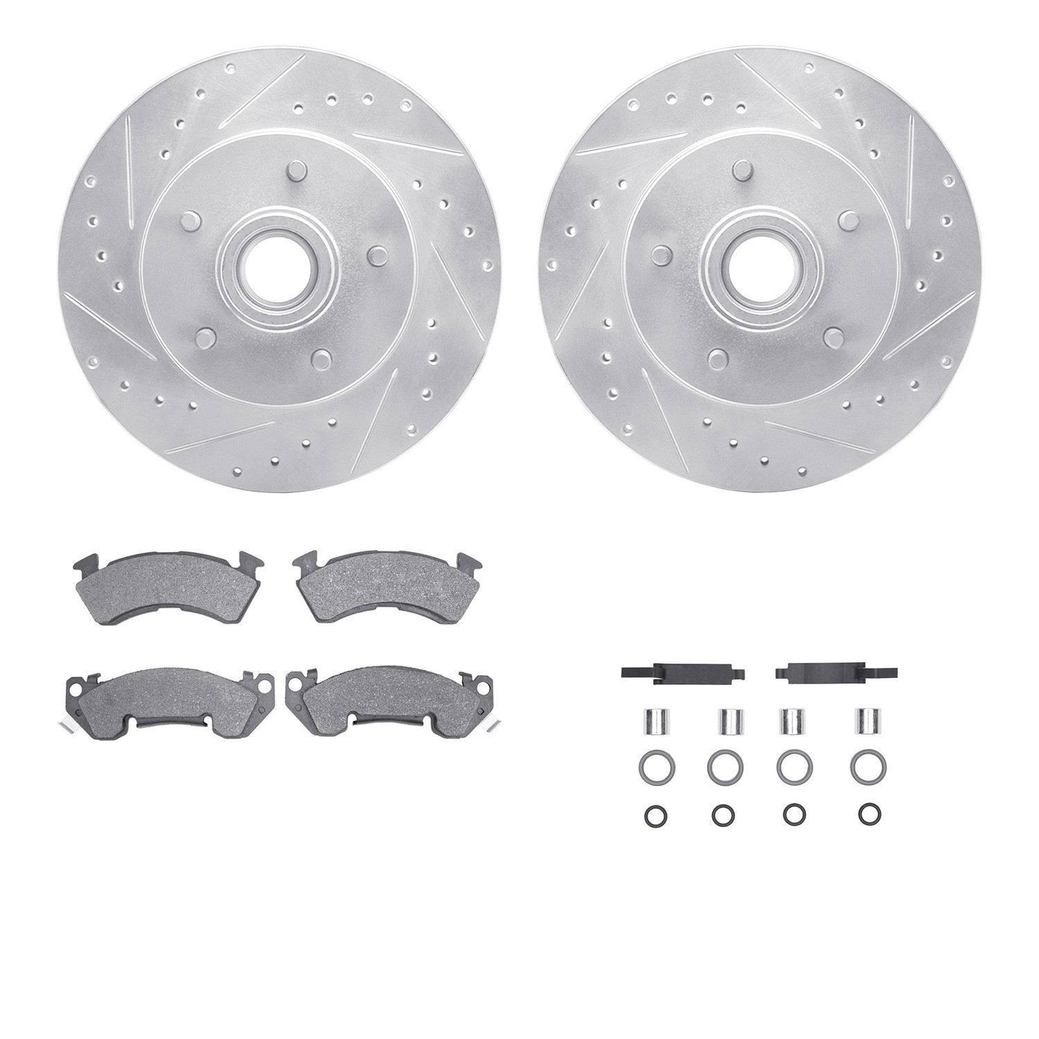 DFC Rotors-Drilled & Slotted-Silver w/ 5000 Advanced Brake Pads Incl Hdw