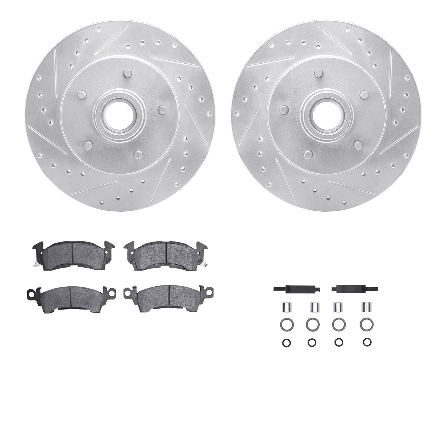 DFC Rotors-Drilled & Slotted-Silver w/ 5000 Advanced Brake Pads Incl Hdw