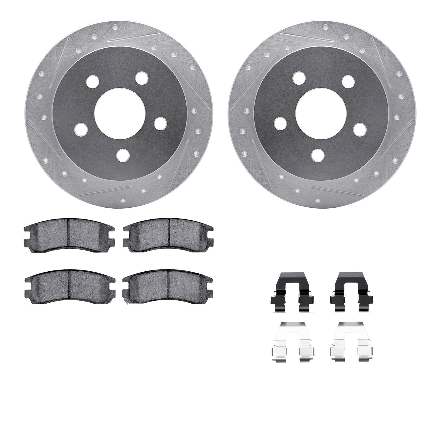 DFC Rotors-Drilled & Slotted-Silver w/ 5000 Advanced Brake Pads Incl Hdw