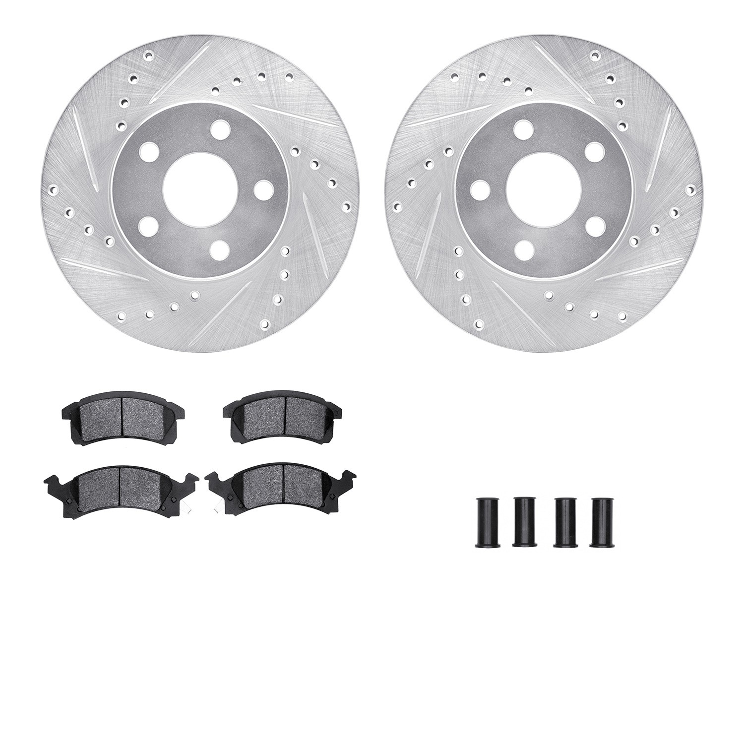 DFC Rotors-Drilled & Slotted-Silver w/ 5000 Advanced Brake Pads Incl Hdw