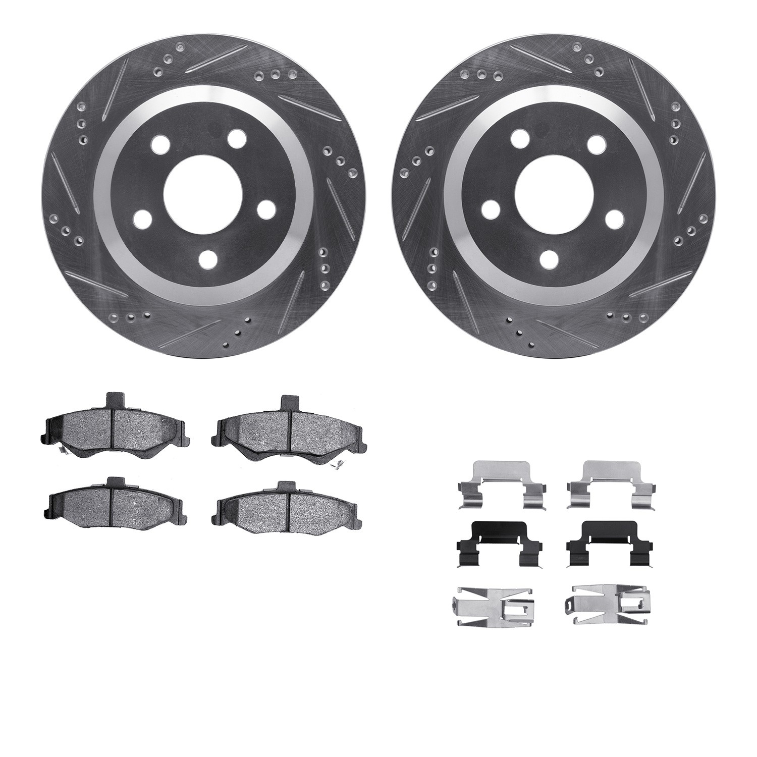DFC Rotors-Drilled & Slotted-Silver w/ 5000 Advanced Brake Pads Incl Hdw