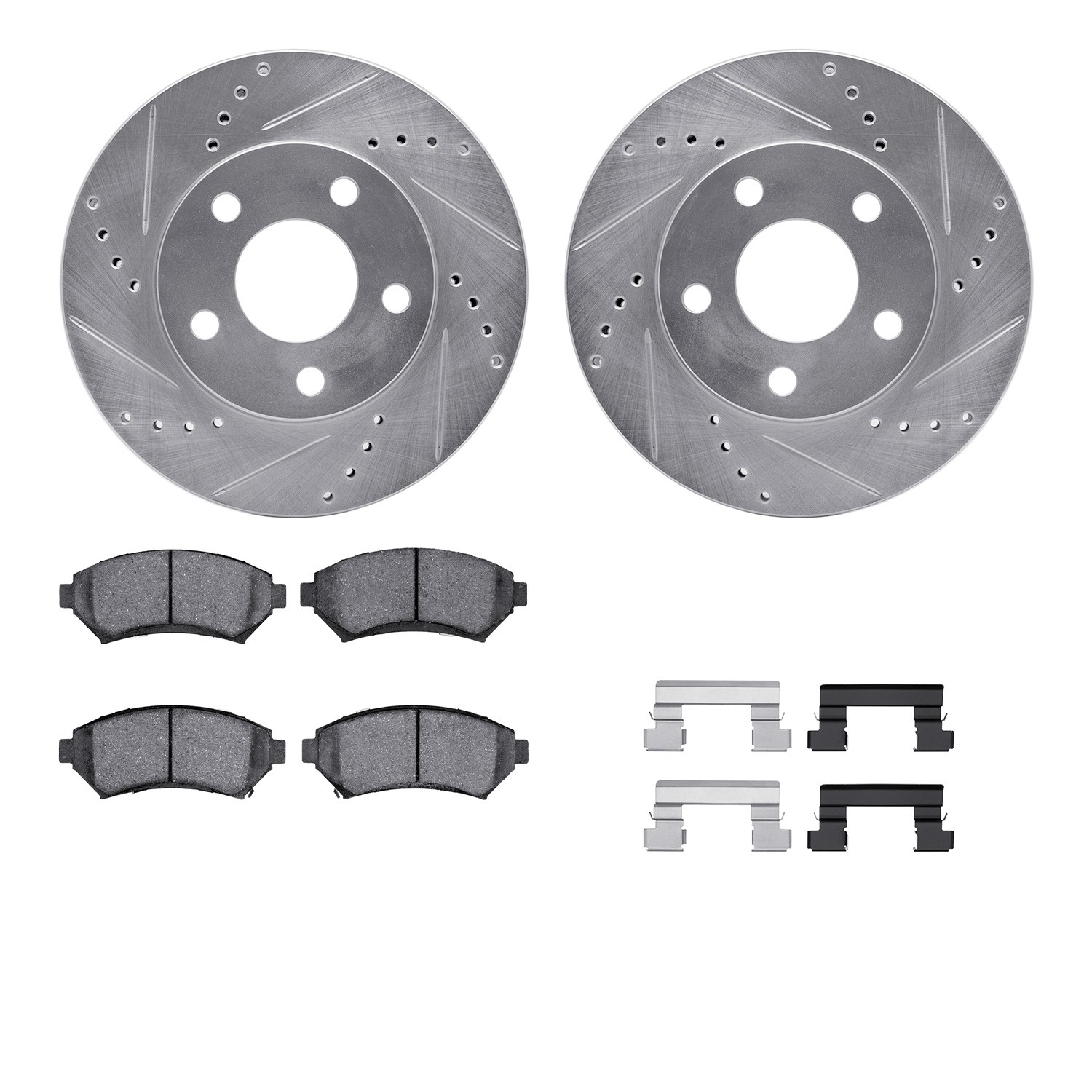DFC Rotors-Drilled & Slotted-Silver w/ 5000 Advanced Brake Pads Incl Hdw