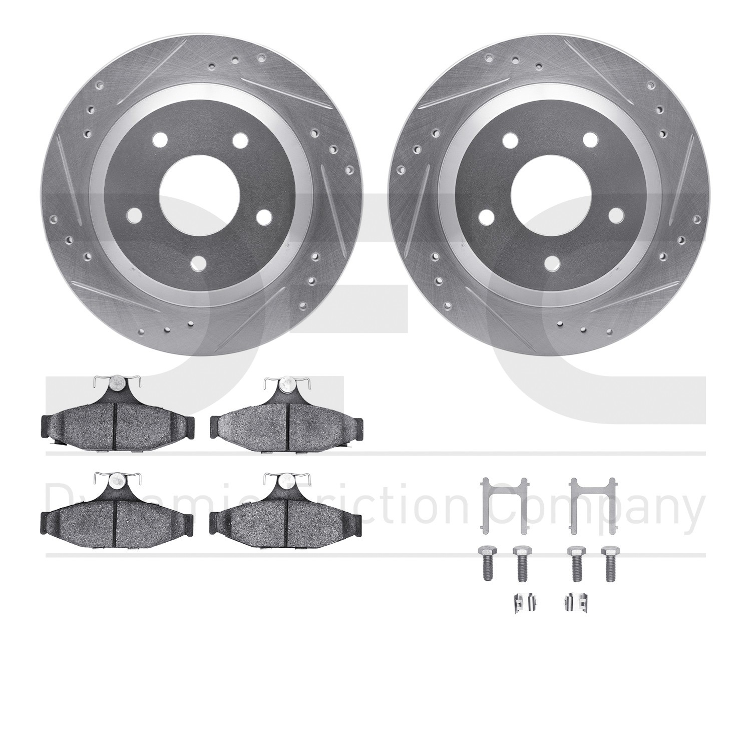 DFC Rotors-Drilled & Slotted-Silver w/ 5000 Advanced Brake Pads Incl Hdw