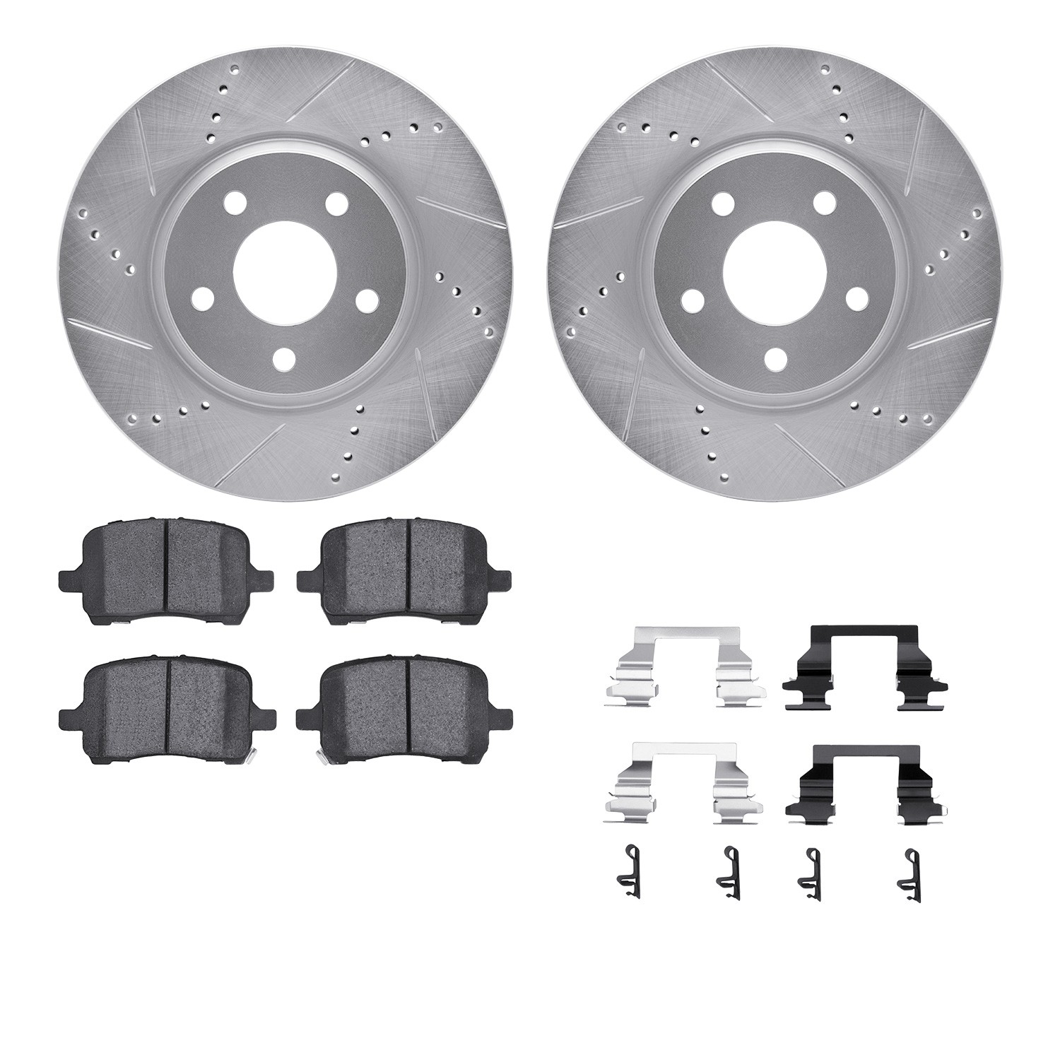 DFC Rotors-Drilled & Slotted-Silver w/ 5000 Advanced Brake Pads Incl Hdw