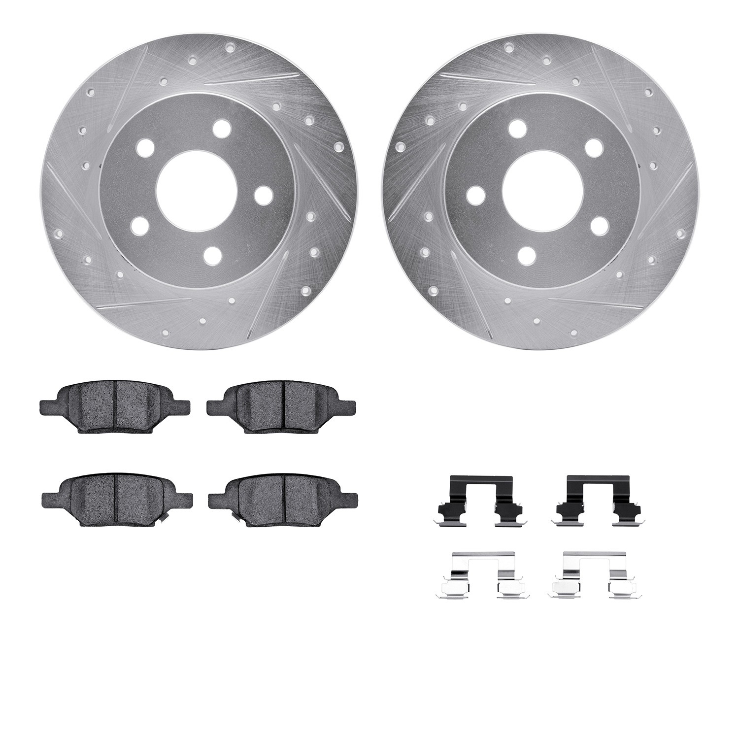 DFC Rotors-Drilled & Slotted-Silver w/ 5000 Advanced Brake Pads Incl Hdw