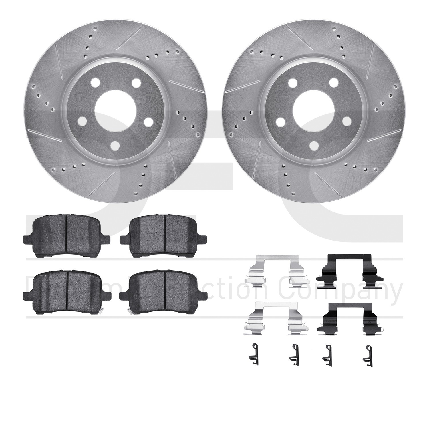 DFC Rotors-Drilled & Slotted-Silver w/ 5000 Advanced Brake Pads Incl Hdw