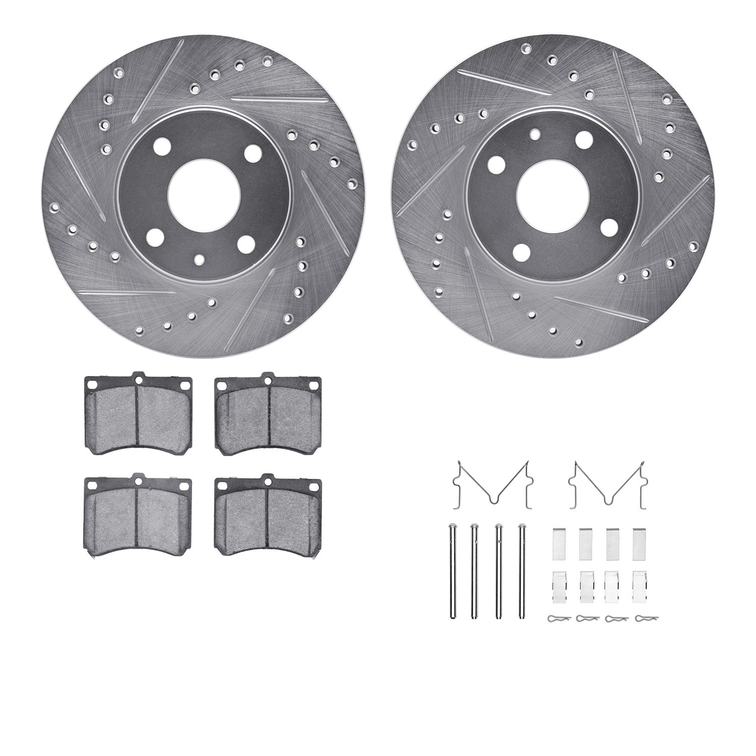 DFC Rotors-Drilled & Slotted-Silver w/ 5000 Advanced Brake Pads Incl Hdw