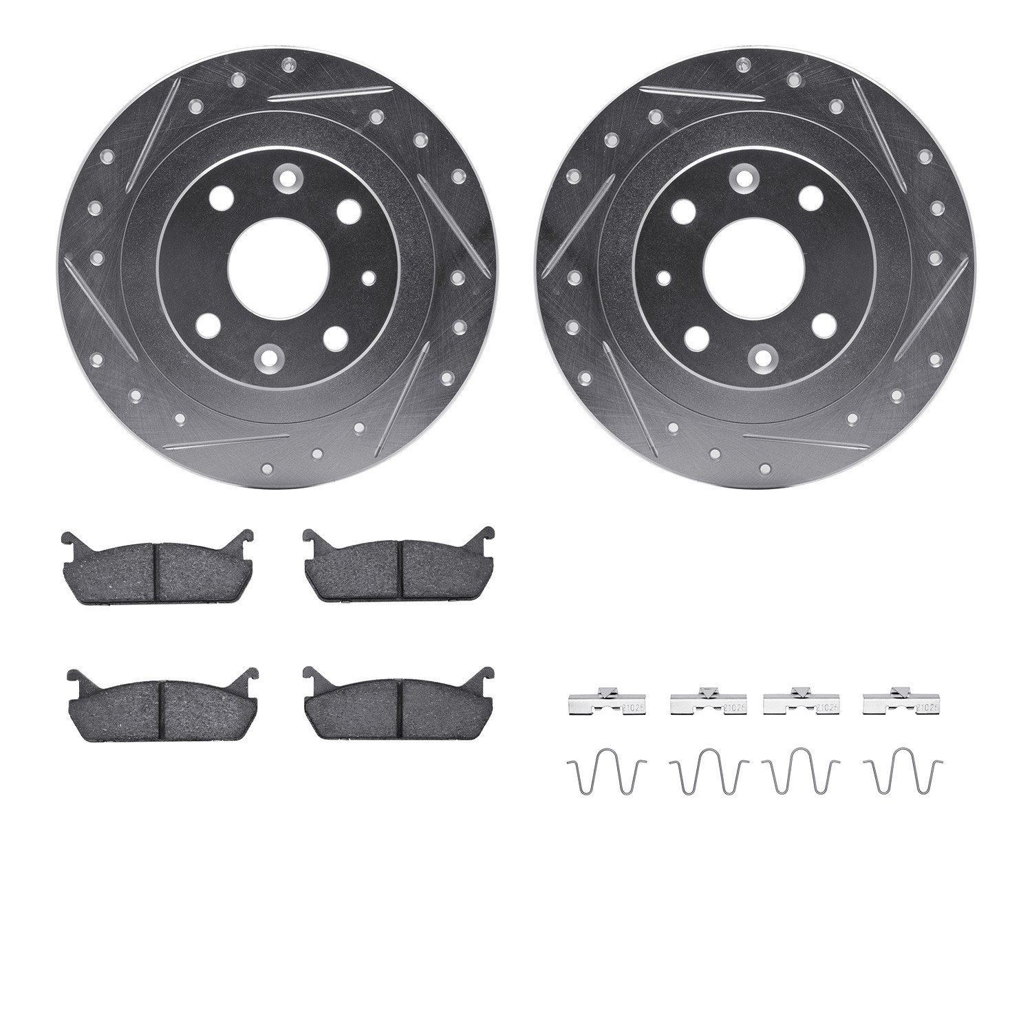 DFC Rotors-Drilled & Slotted-Silver w/ 5000 Advanced Brake Pads Incl Hdw