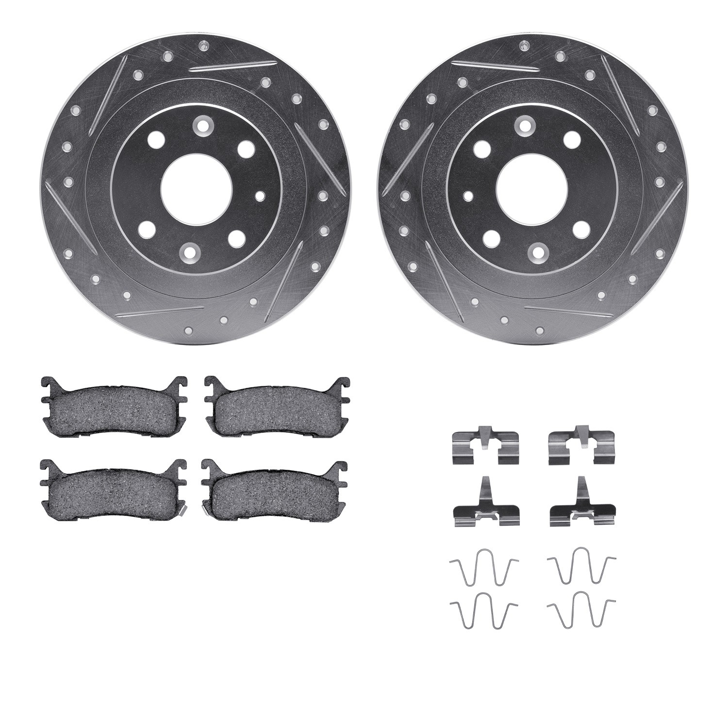 DFC Rotors-Drilled & Slotted-Silver w/ 5000 Advanced Brake Pads Incl Hdw