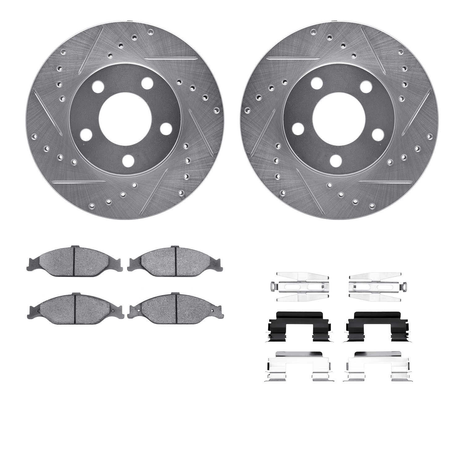 DFC Rotors-Drilled & Slotted-Silver w/ 5000 Advanced Brake Pads Incl Hdw