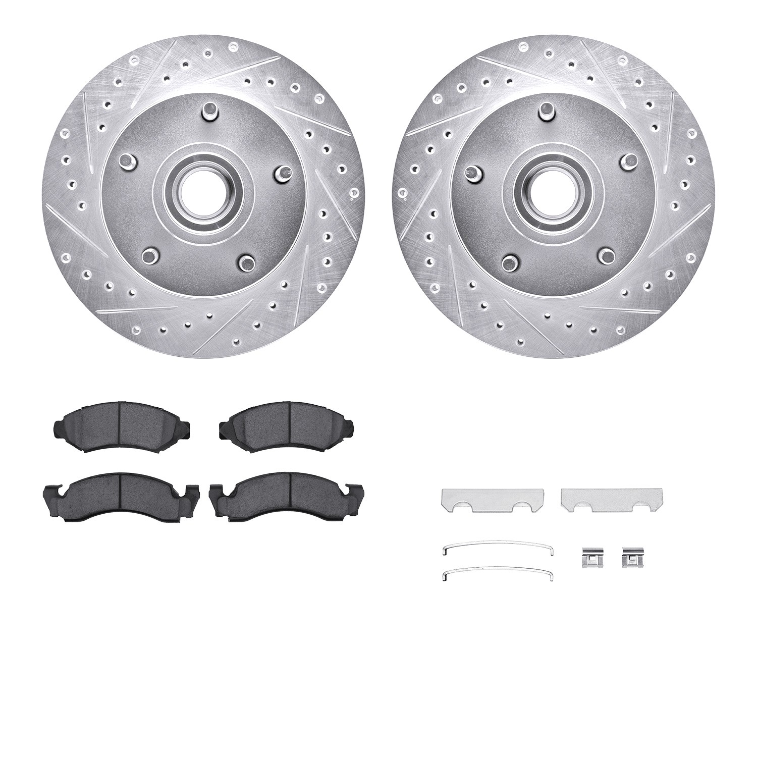 DFC Brake Rotor - Drilled & Slotted - Silver w/5000 Brake Pads & HW Kit
