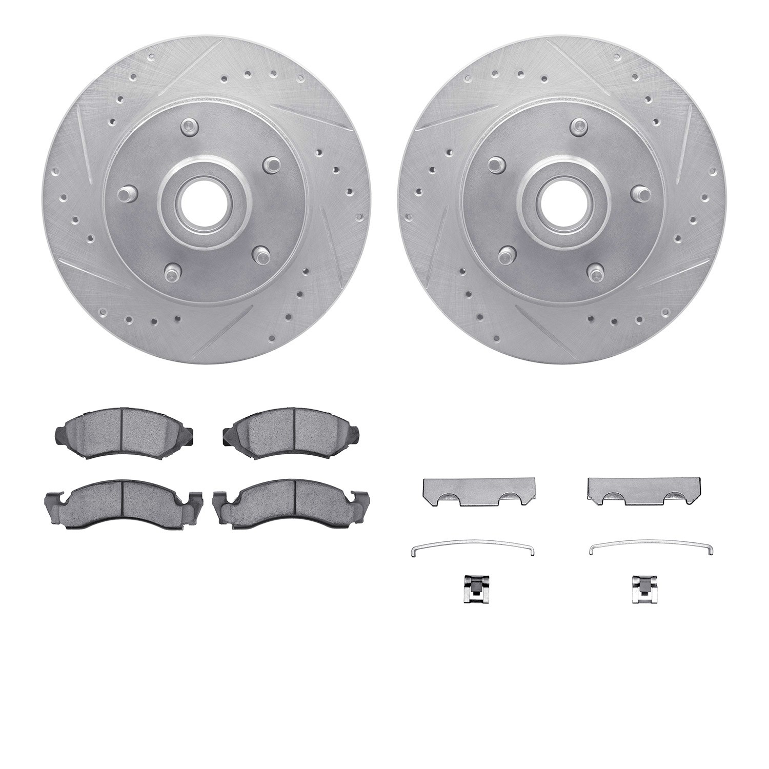 DFC Brake Rotor - Drilled & Slotted - Silver w/5000 Brake Pads & HW Kit