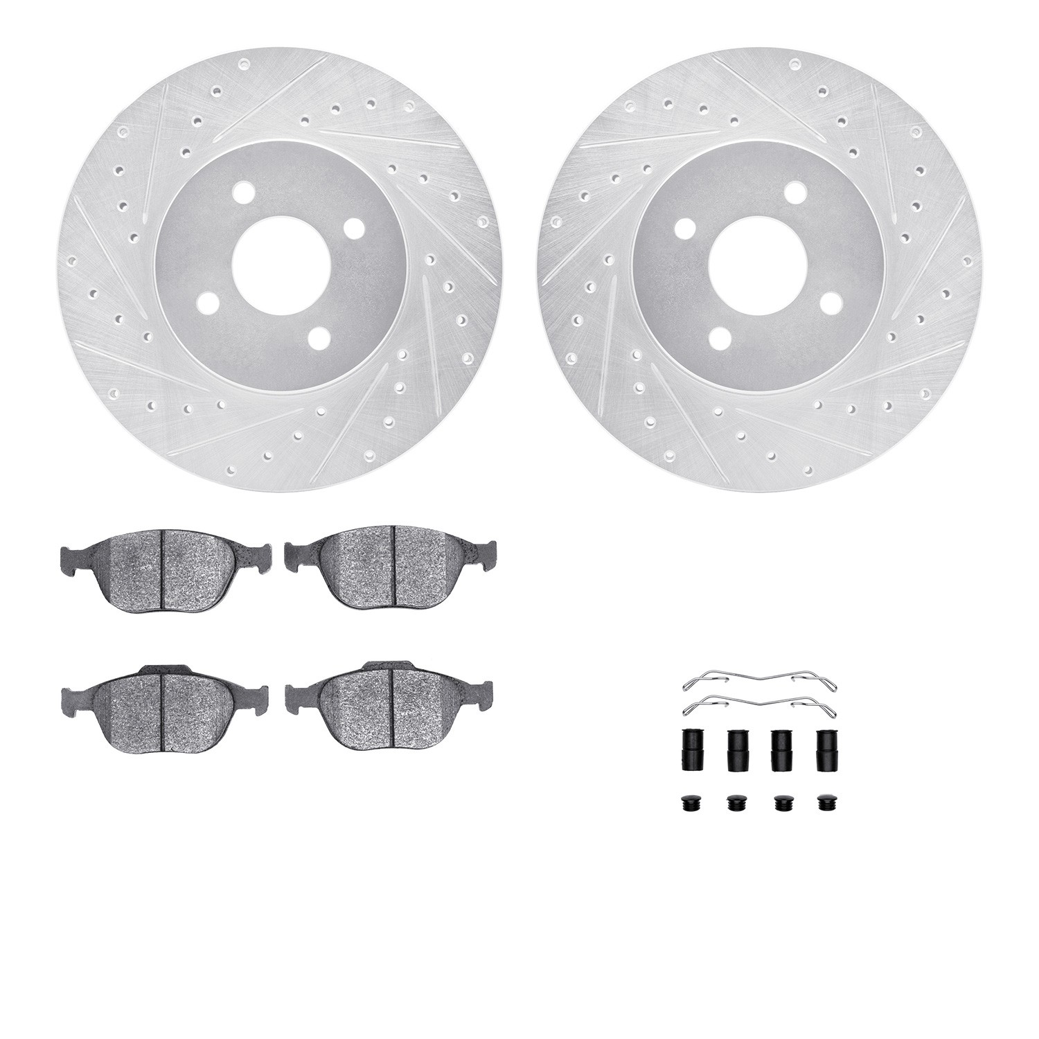 DFC Rotors-Drilled & Slotted-Silver w/ 5000 Advanced Brake Pads Incl Hdw