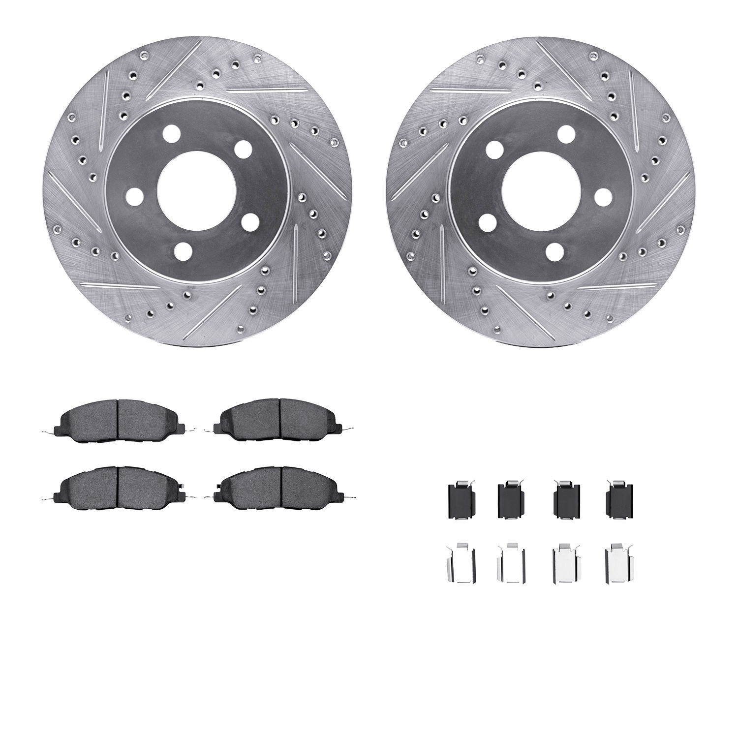 DFC Rotors-Drilled & Slotted-Silver w/ 5000 Advanced Brake Pads Incl Hdw