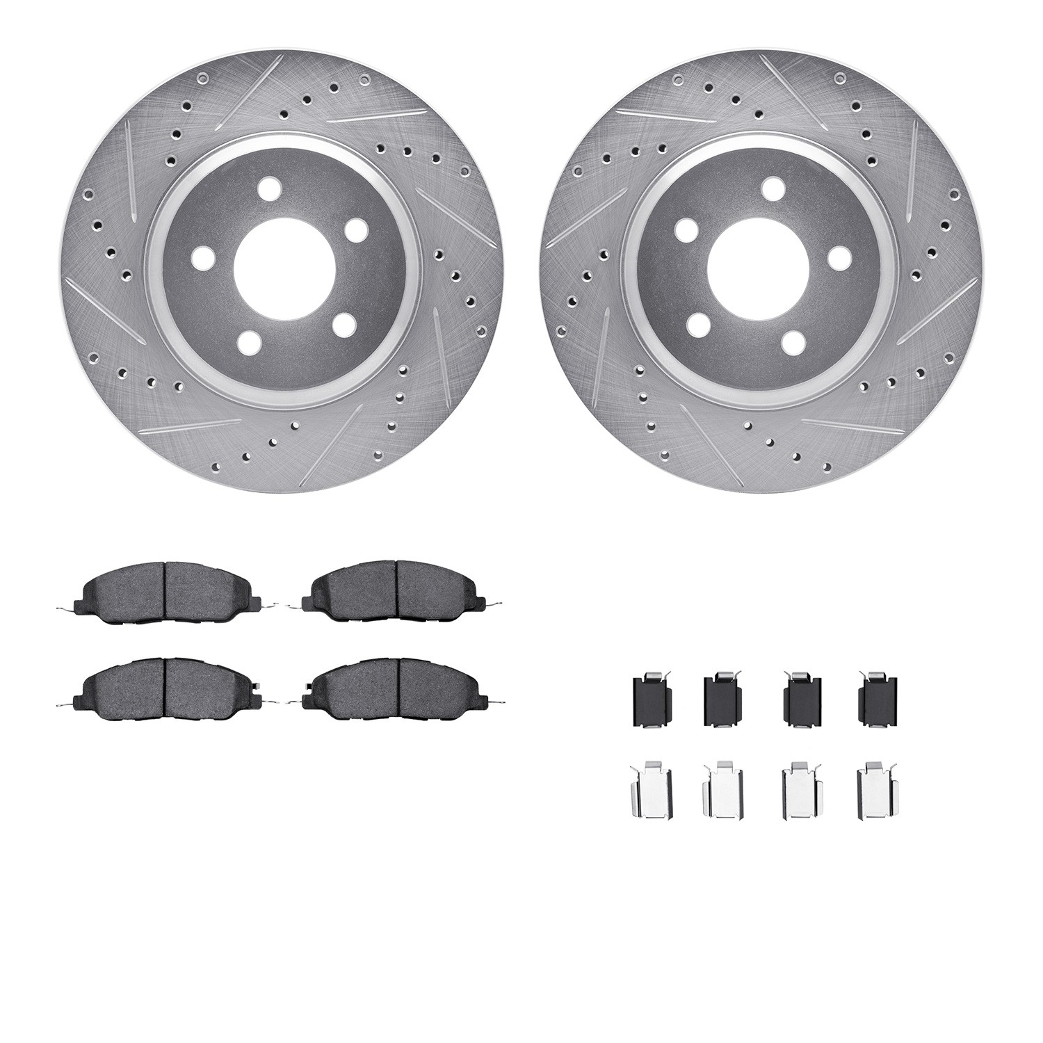 DFC Rotors-Drilled & Slotted-Silver w/ 5000 Advanced Brake Pads Incl Hdw