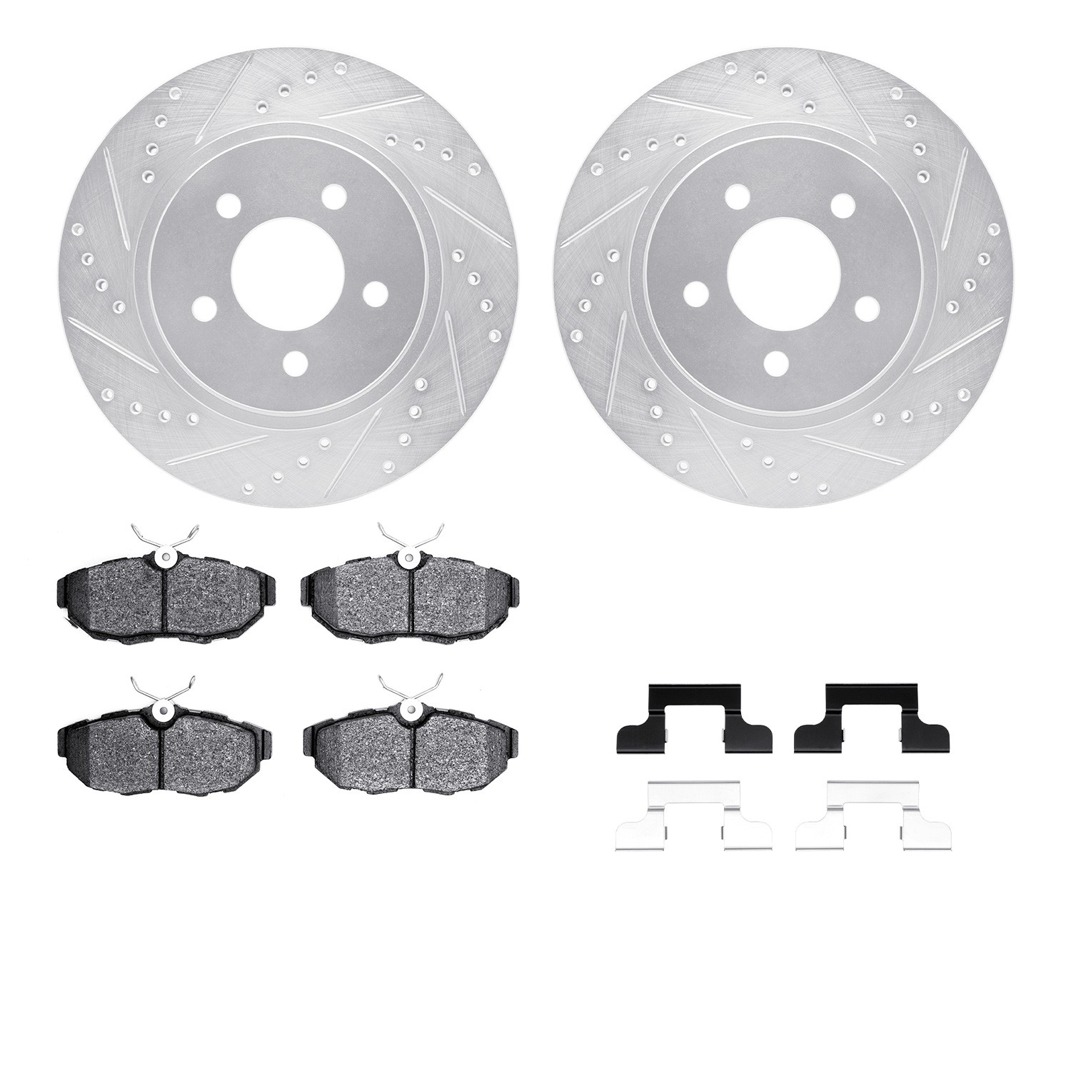 DFC Rotors-Drilled & Slotted-Silver w/ 5000 Advanced Brake Pads Incl Hdw